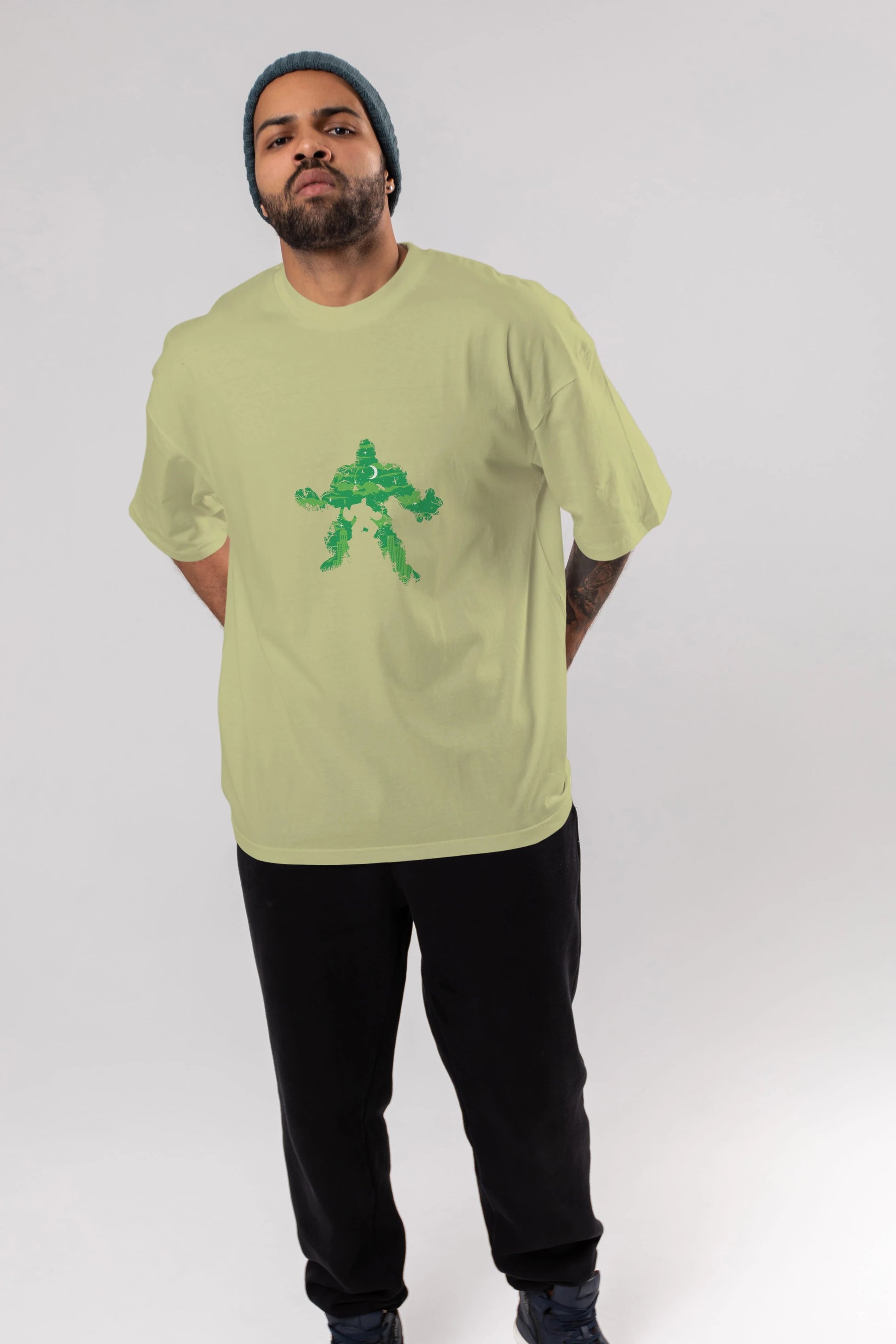 Green Monster Ön Baskılı Oversize t-shirt %100 pamuk Erkek Kadın Unisex