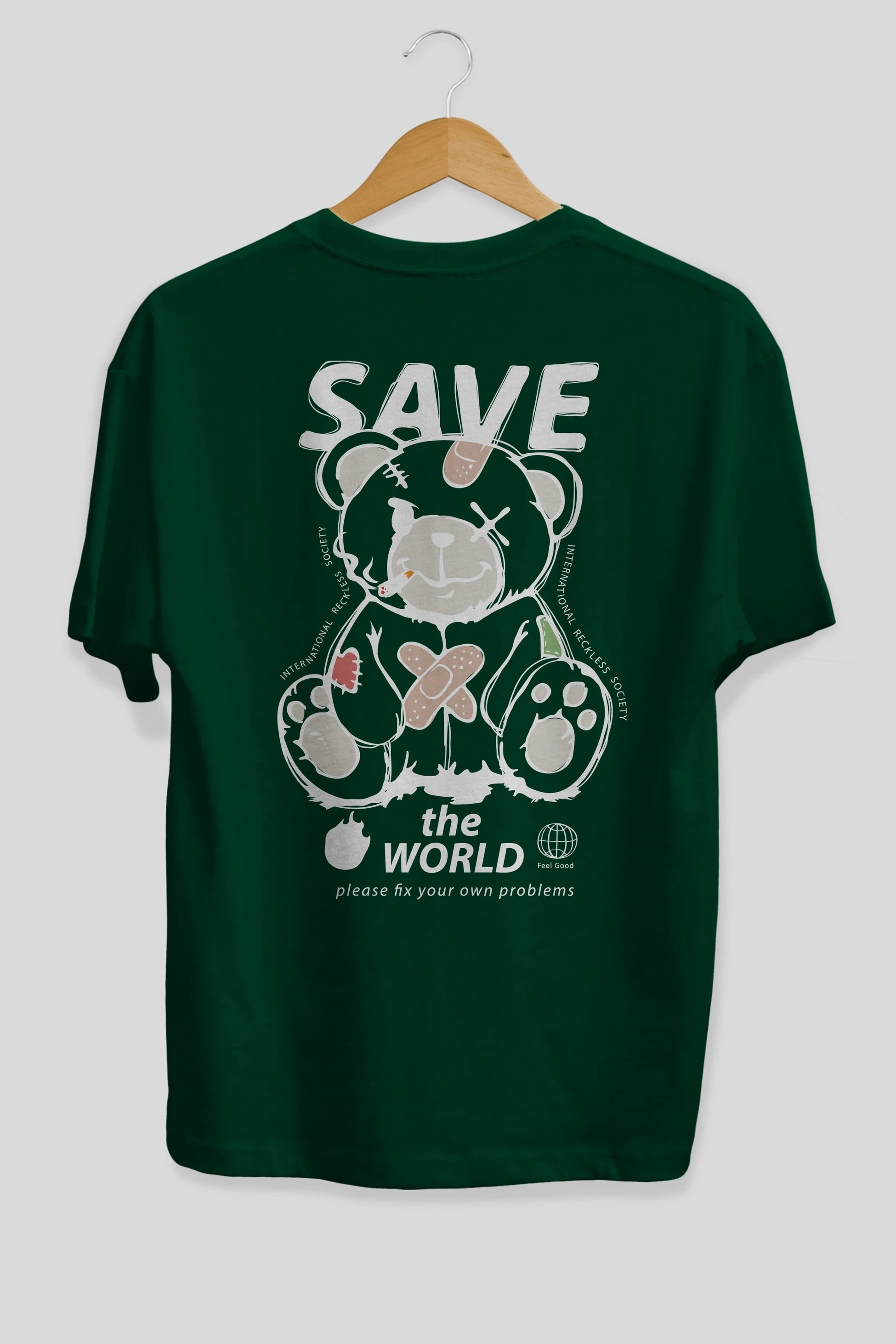 Save the World Bear Arka Baskılı Oversize t-shirt Erkek Kadın Unisex