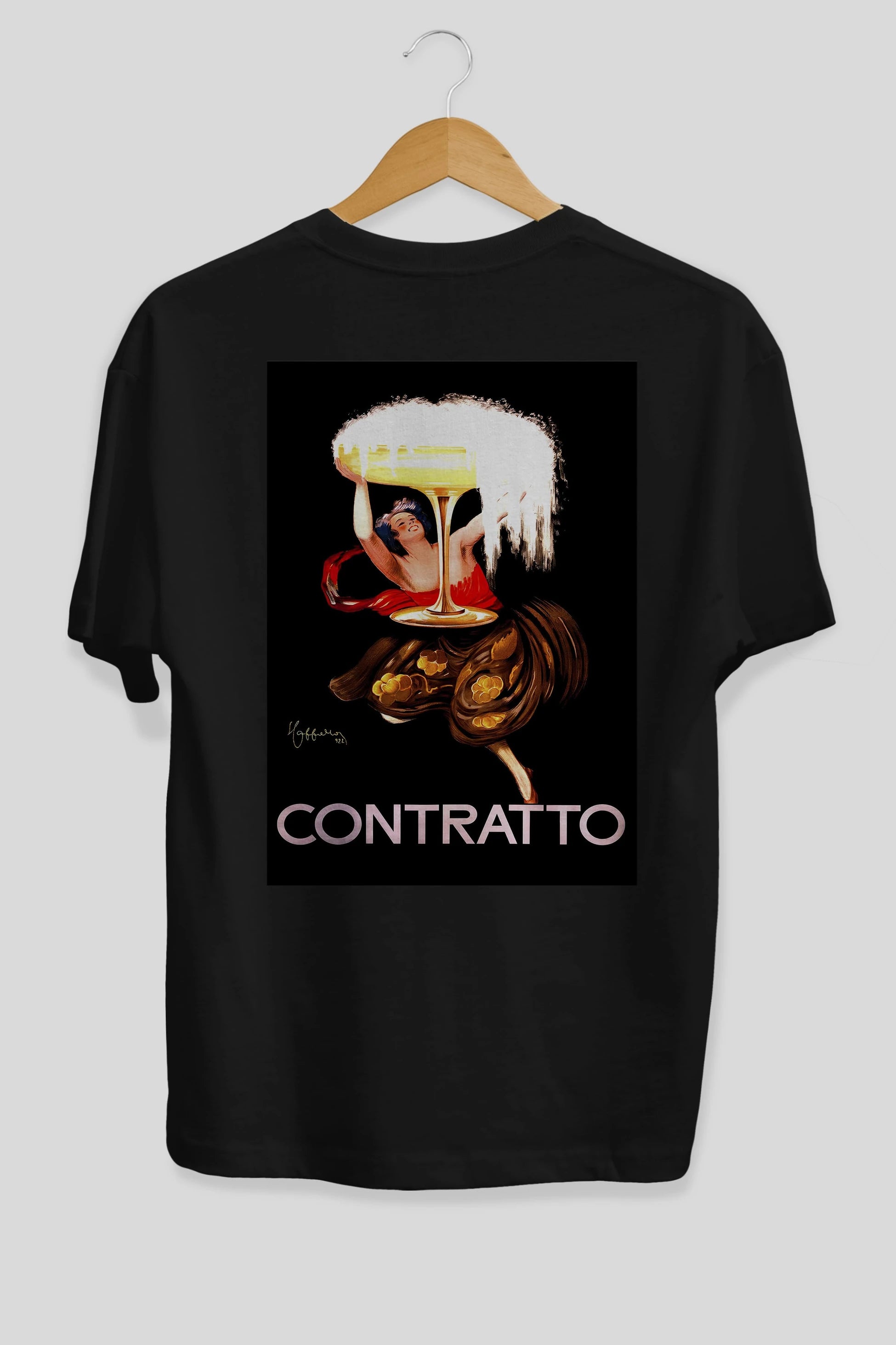 Contratto Arka Baskılı Oversize t-shirt Erkek Kadın Unisex %100 Pamuk Bisiklet Yaka tişort