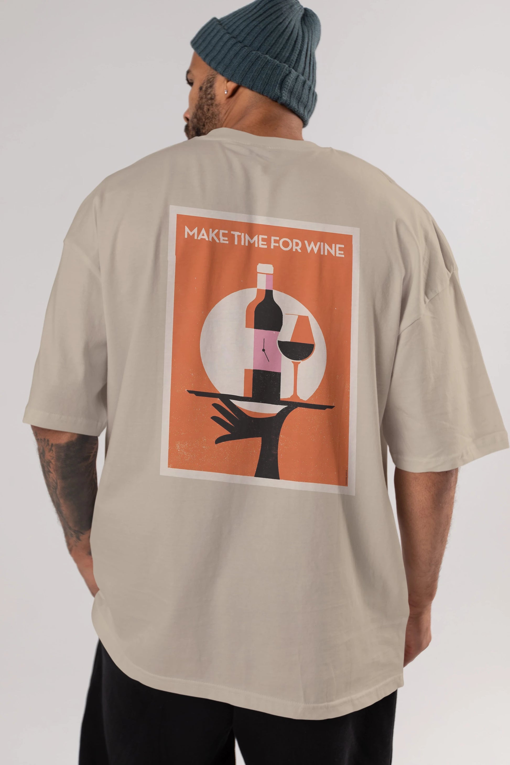 Make Time For Wine Arka Baskılı Oversize t-shirt Erkek Kadın Unisex %100 Pamuk Bisiklet Yaka tişort