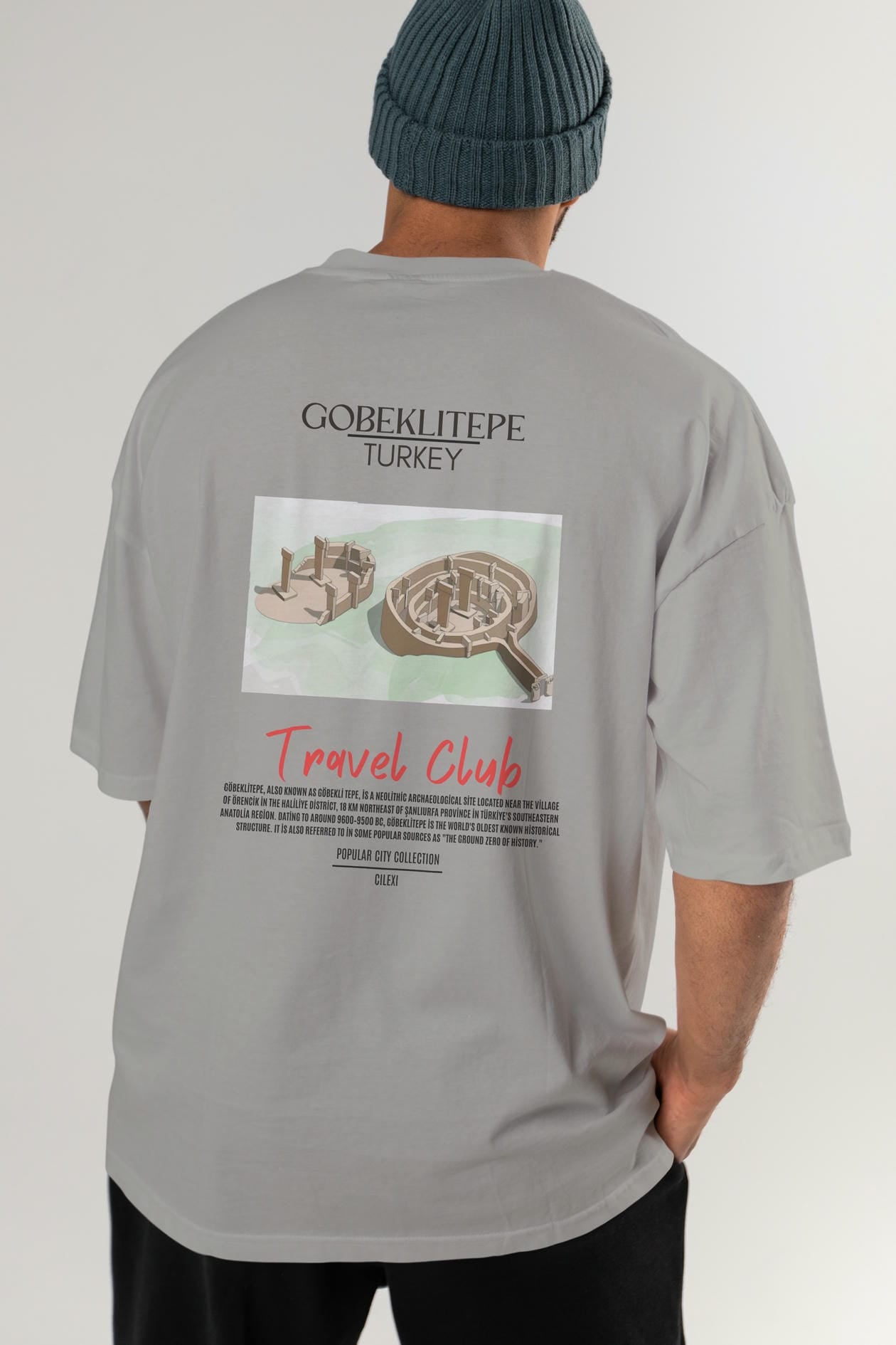 Gobeklitepe Turkey Arka Baskılı Oversize t-shirt Erkek Kadın Pamuk Bisiklet Yaka tişort