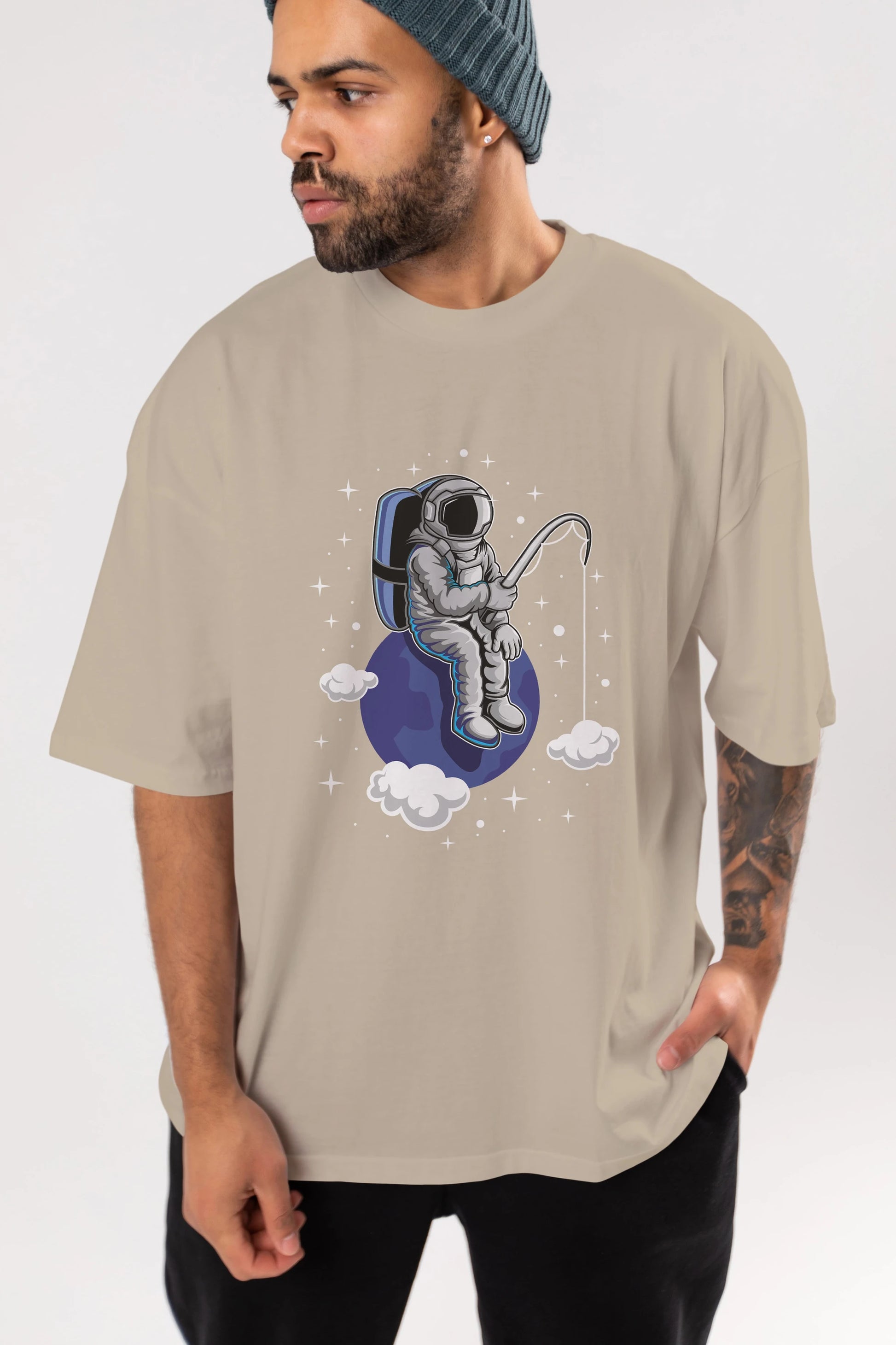 Astronaut Fishing (2) Ön Baskılı Oversize t-shirt Erkek Kadın Unisex