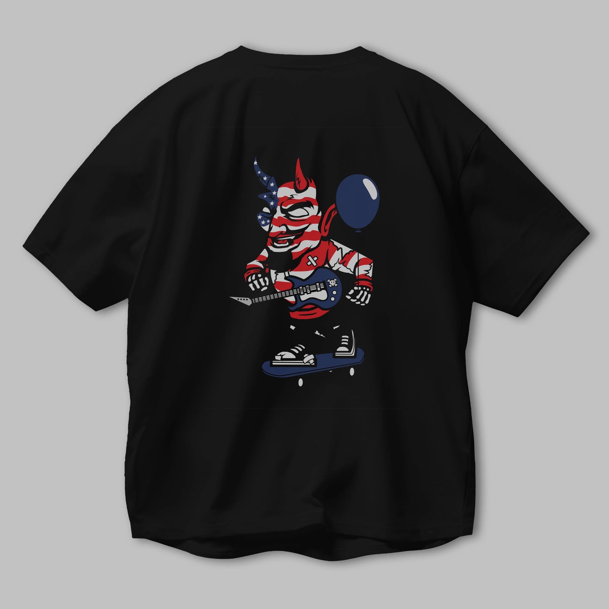 American Devil Skater Arka Baskılı Oversize t-shirt Erkek Kadın Unisex %100 Pamuk tişort