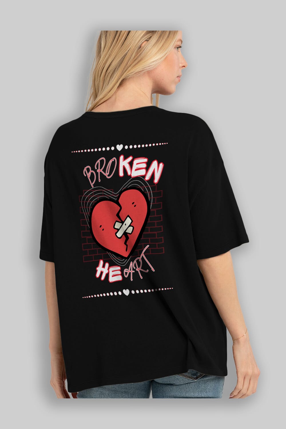 Broken Heart Yazılı Arka Baskılı Oversize t-shirt Erkek Kadın Unisex