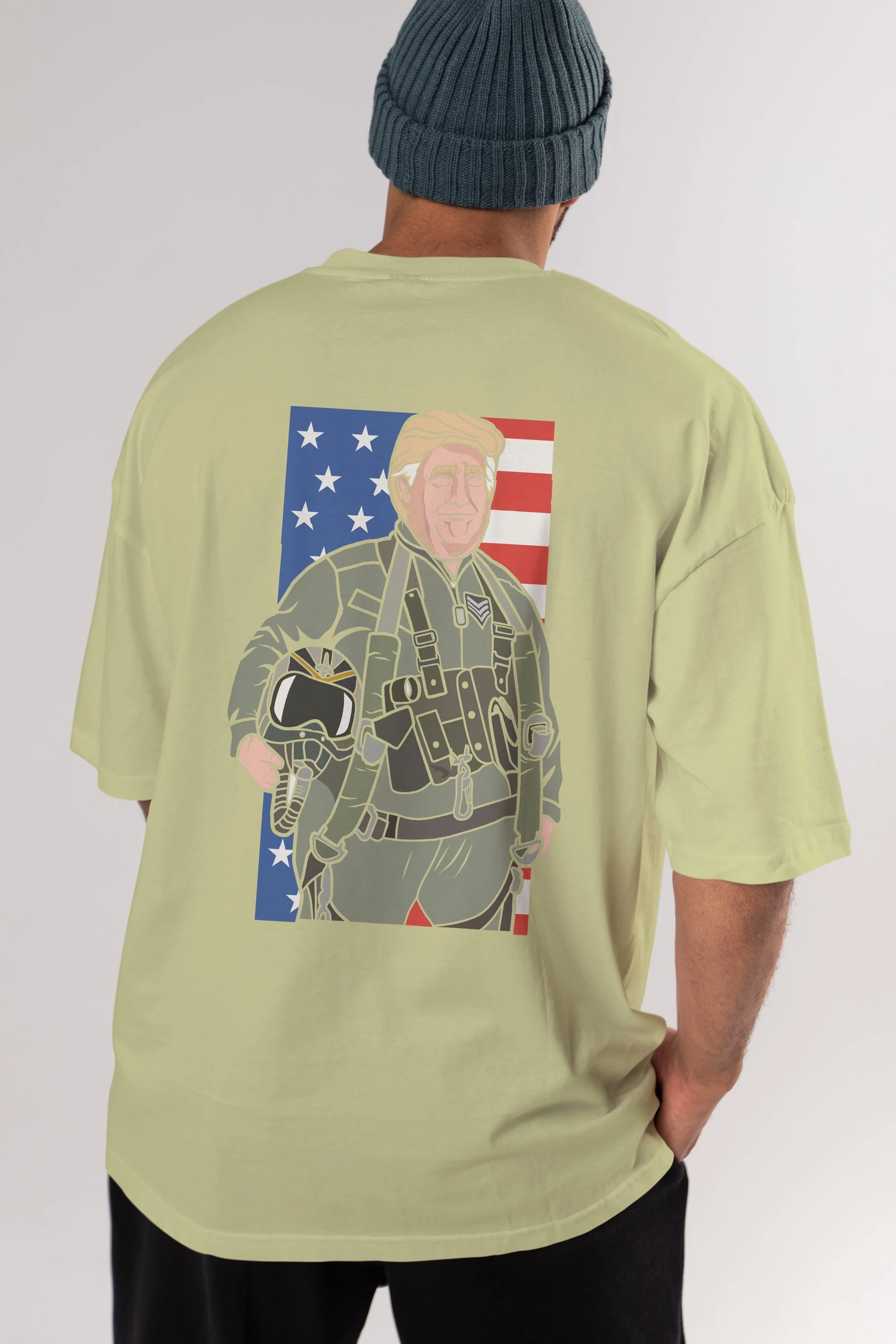 Trump Jetplane Pilot Arka Baskılı Oversize t-shirt Erkek Kadın Unisex %100 Pamuk tişort