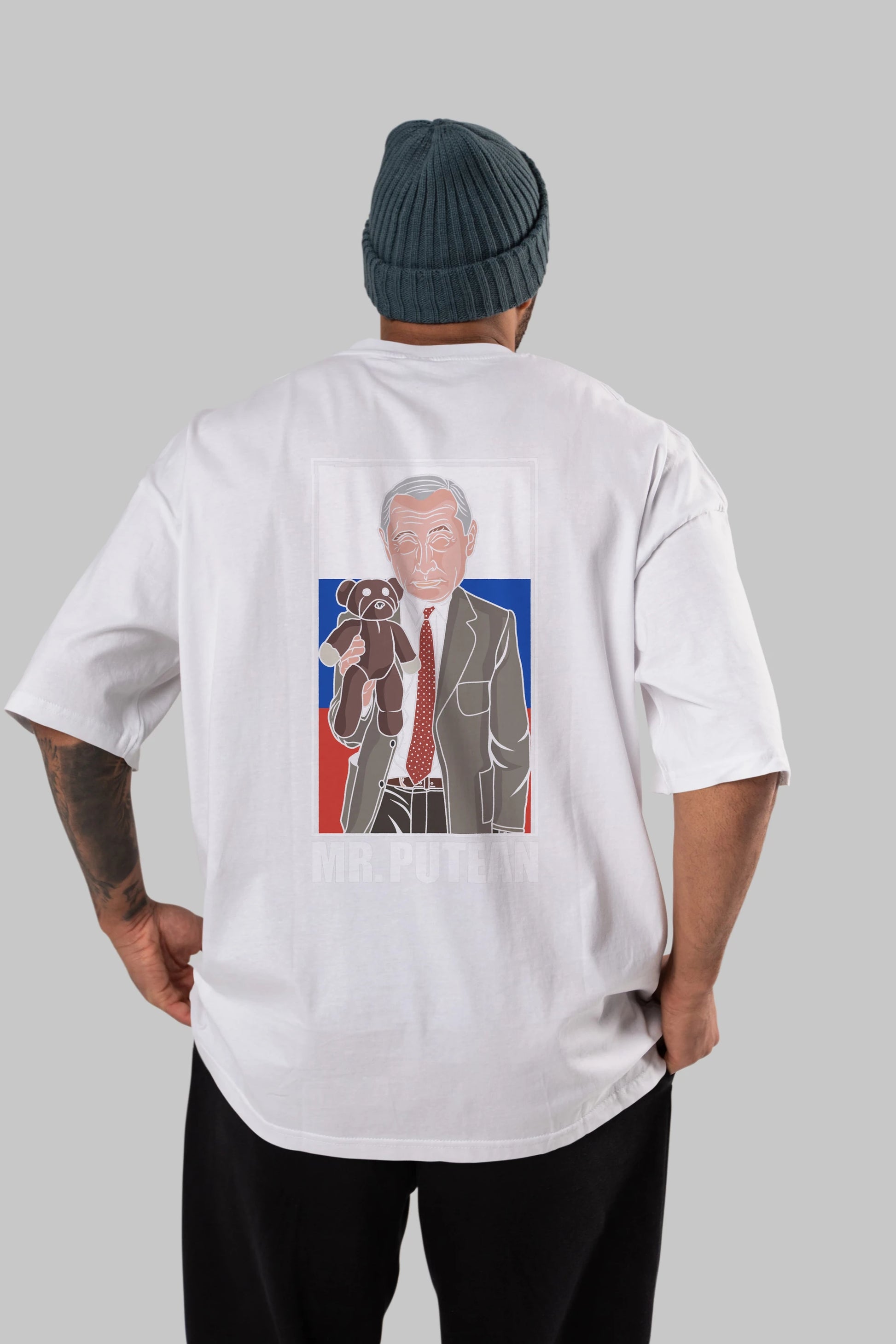 Mr Putean Arka Baskılı Oversize t-shirt Erkek Kadın Unisex %100 Pamuk tişort