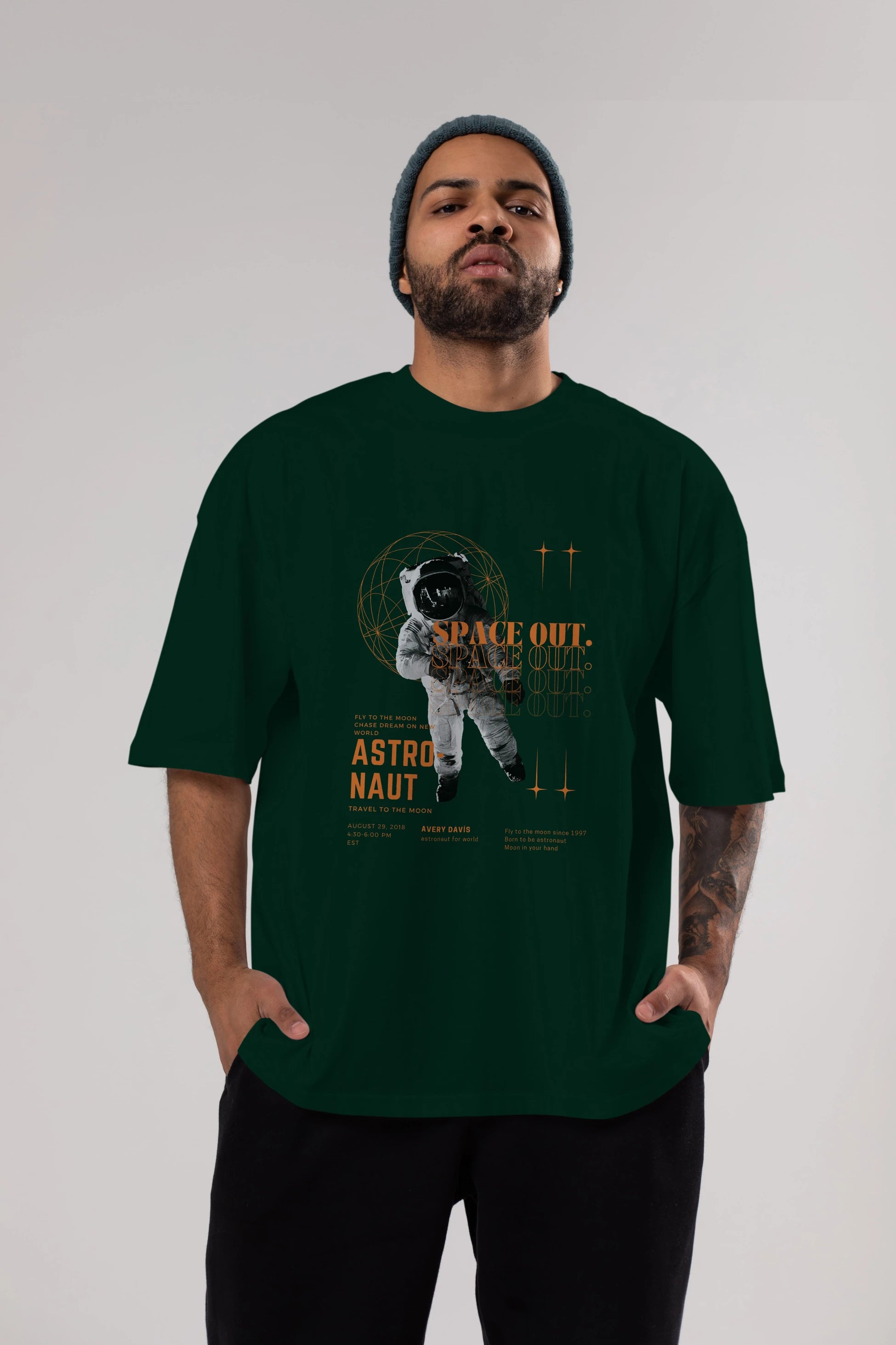 Astronaut Space Out Yazılı Ön Baskılı Oversize t-shirt Erkek Kadın Unisex