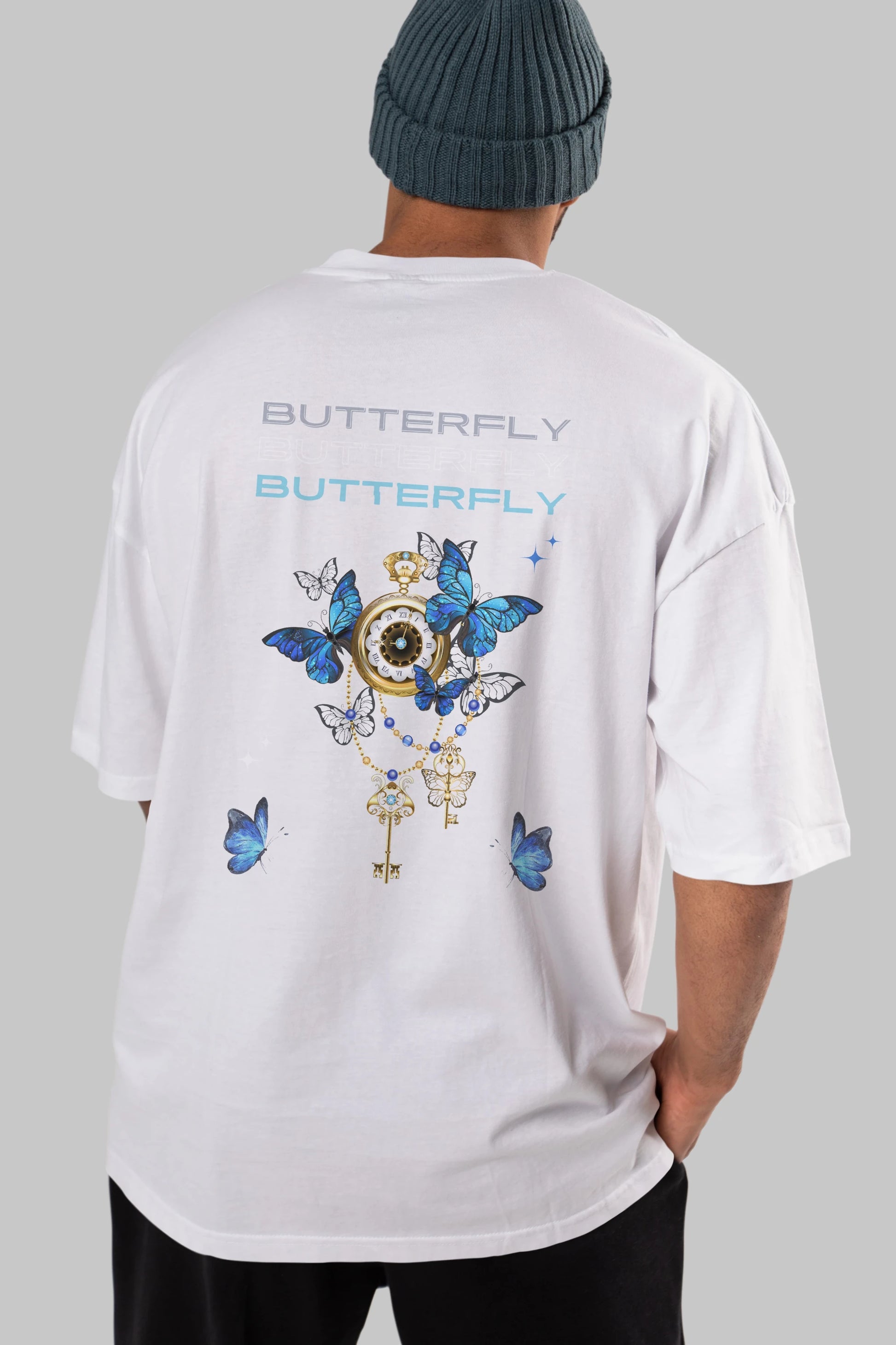 Butterfly Yazılı Arka Baskılı Oversize t-shirt Erkek Kadın Unisex