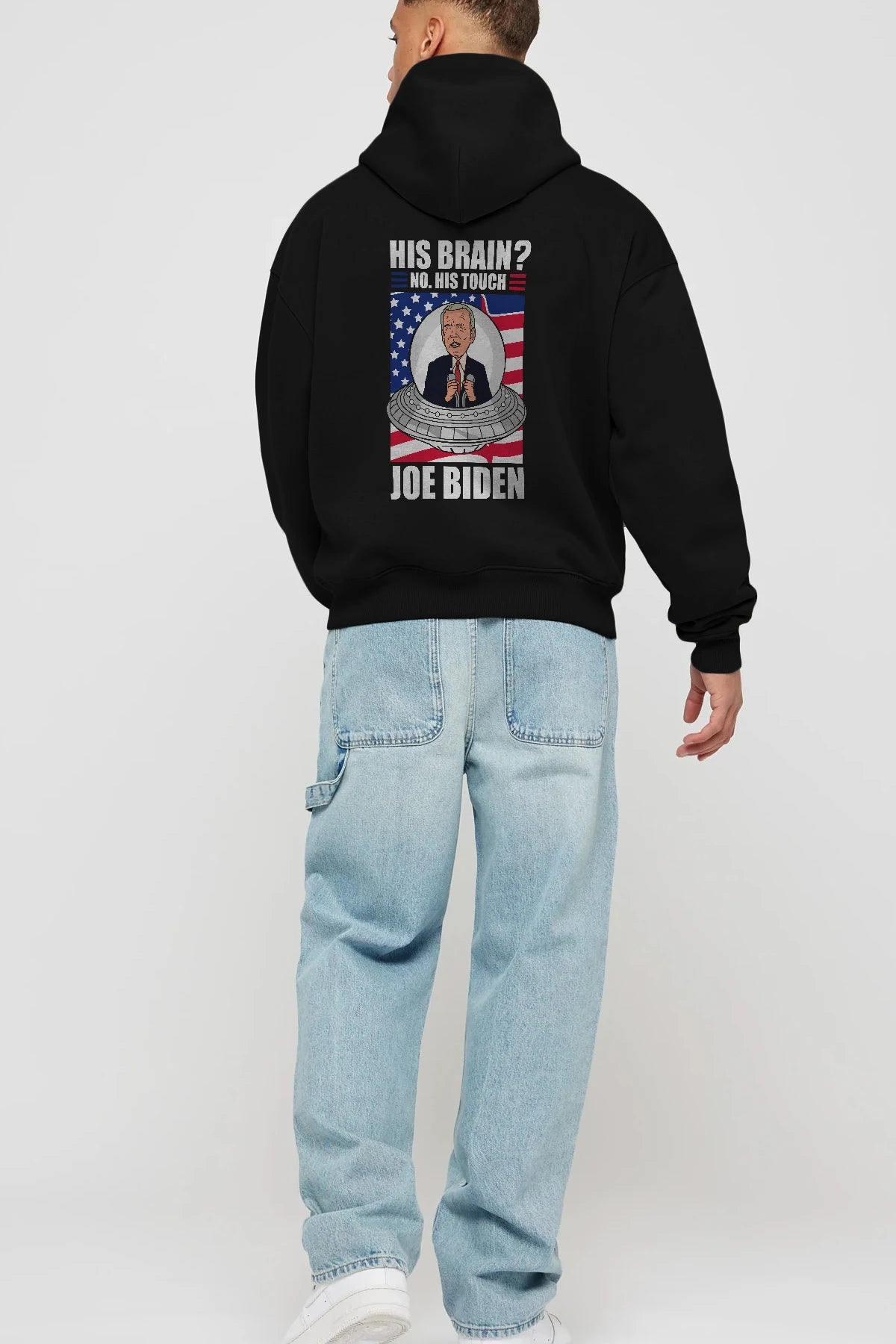 Alien Biden Arka Baskılı Hoodie Oversize Kapüşonlu Sweatshirt Erkek Kadın Unisex