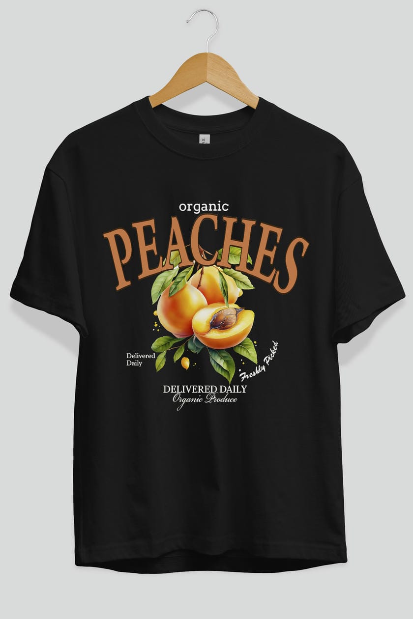 Peaches Ön Baskılı Oversize t-shirt Erkek Kadın Pamuk Bisiklet Yaka tişort