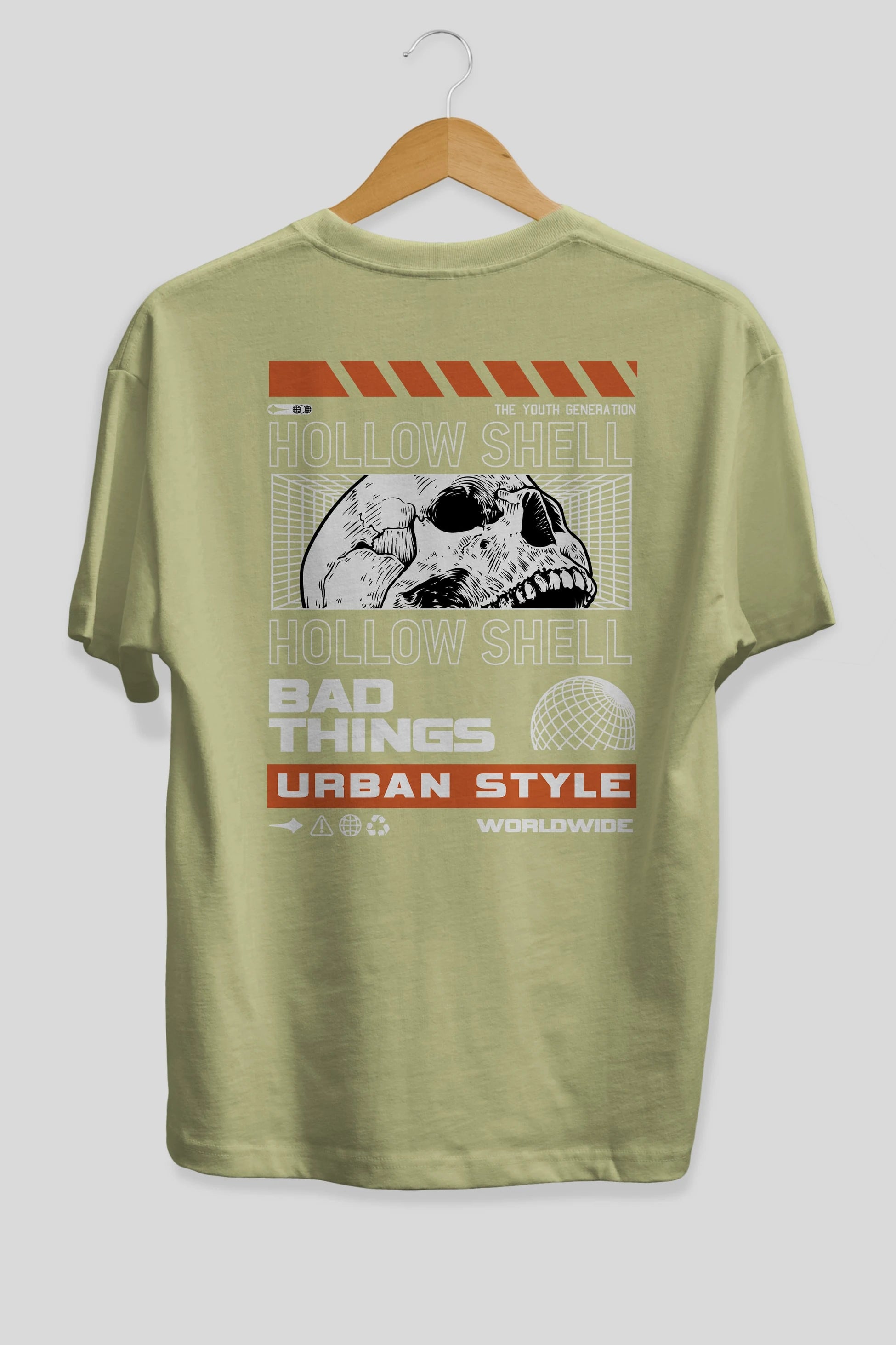 Hollow Shell Arka Baskılı Oversize t-shirt Erkek Kadın Unisex