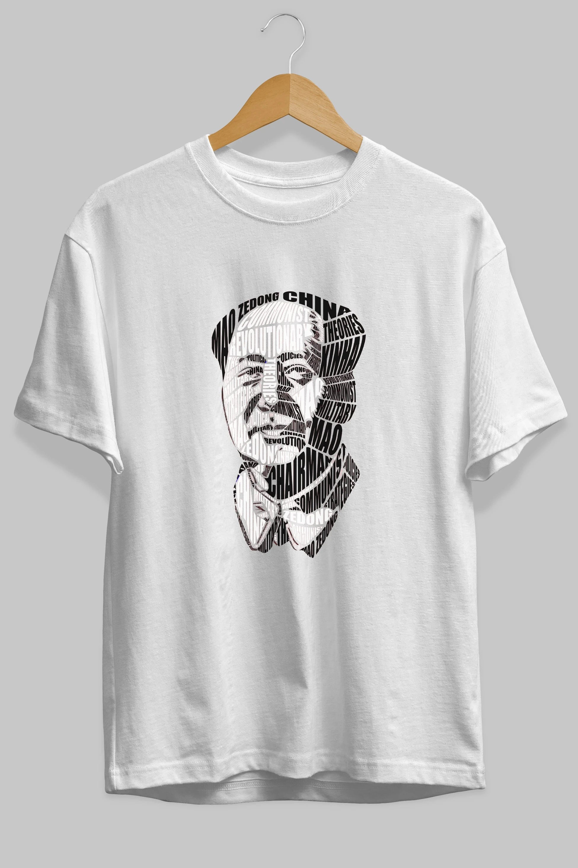 Mao Zedong Calligram Ön Baskılı Oversize t-shirt %100 pamuk Erkek Kadın Unisex