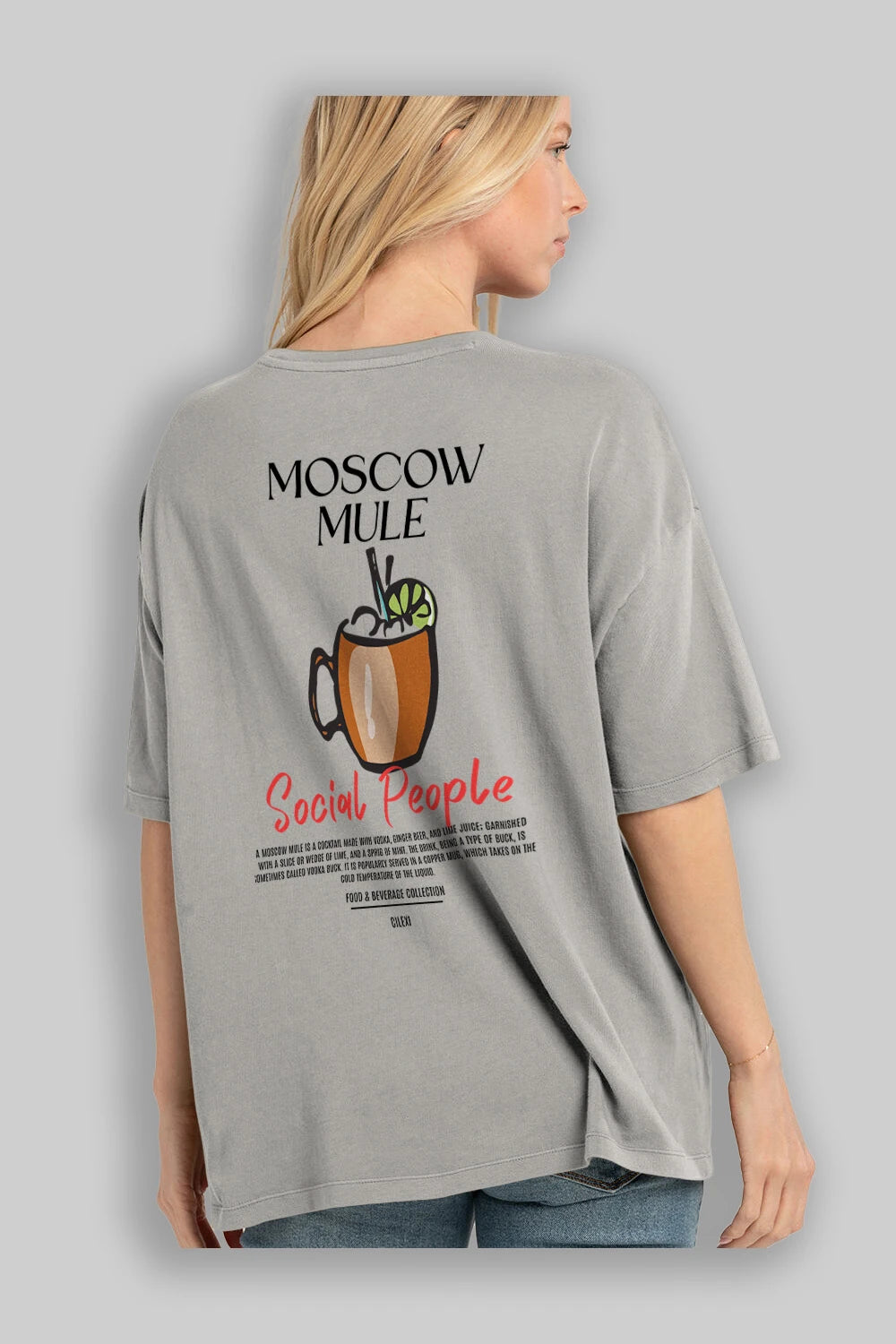 Moscow Mule Kokteyl Serisi Baskılı Oversize t-shirt Erkek Kadın Unisex %100 Pamuk Bisiklet Yaka tişort