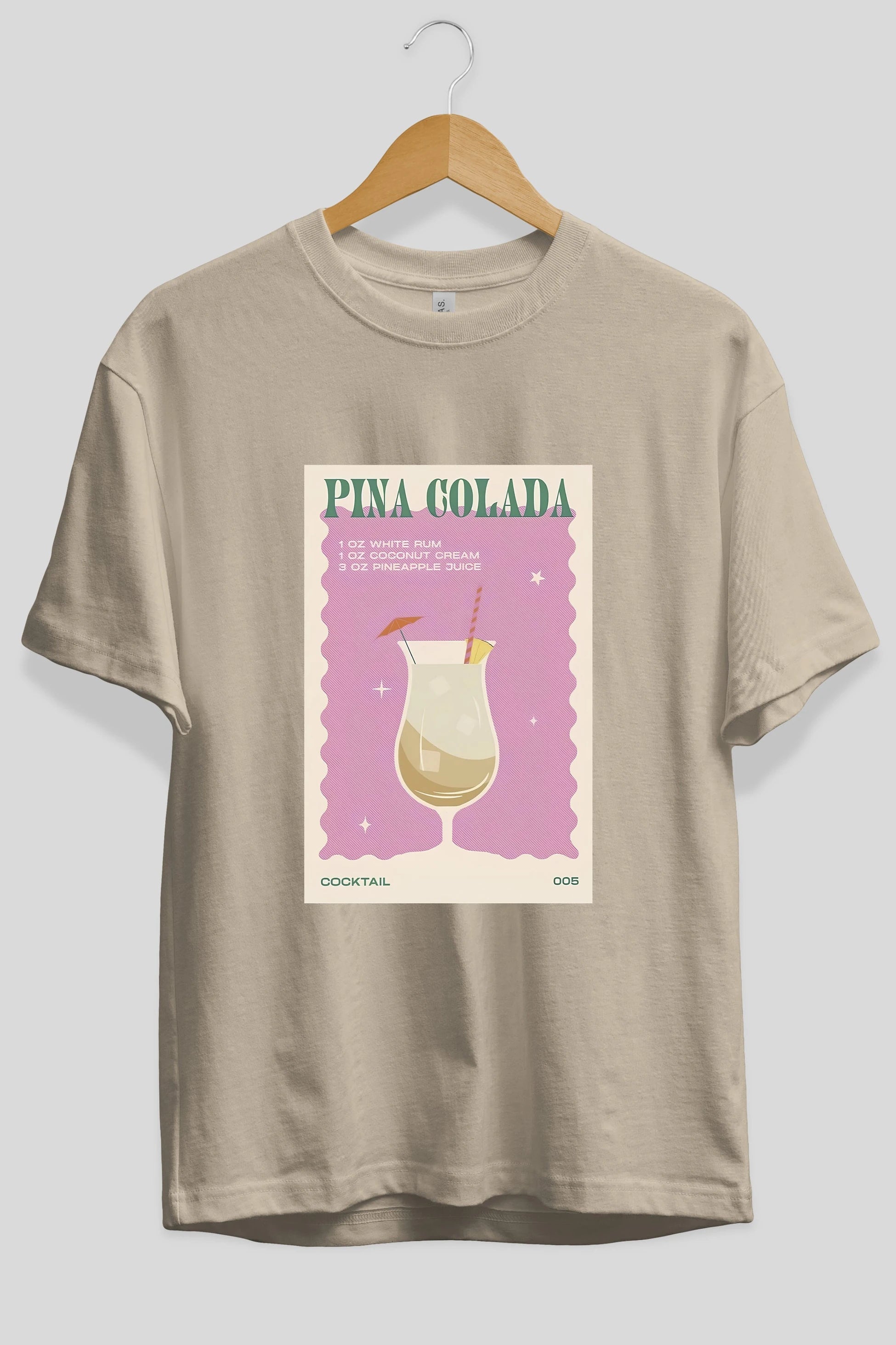 Pina Colada 3 Ön Baskılı Oversize t-shirt Erkek Kadın Unisex %100 Pamuk Bisiklet Yaka tişort