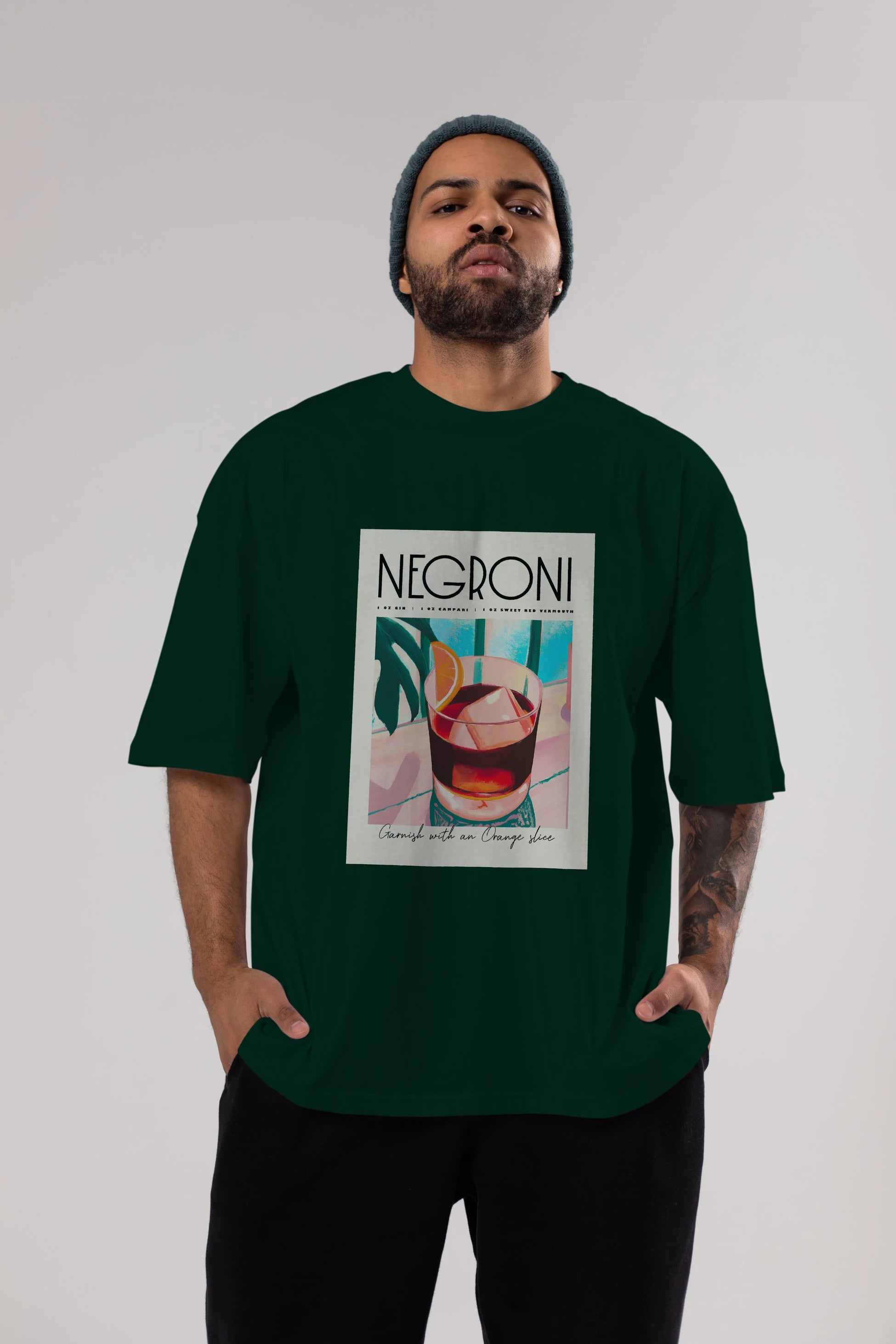 Negroni 4 Ön Baskılı Oversize t-shirt Erkek Kadın Unisex %100 Pamuk Bisiklet Yaka tişort