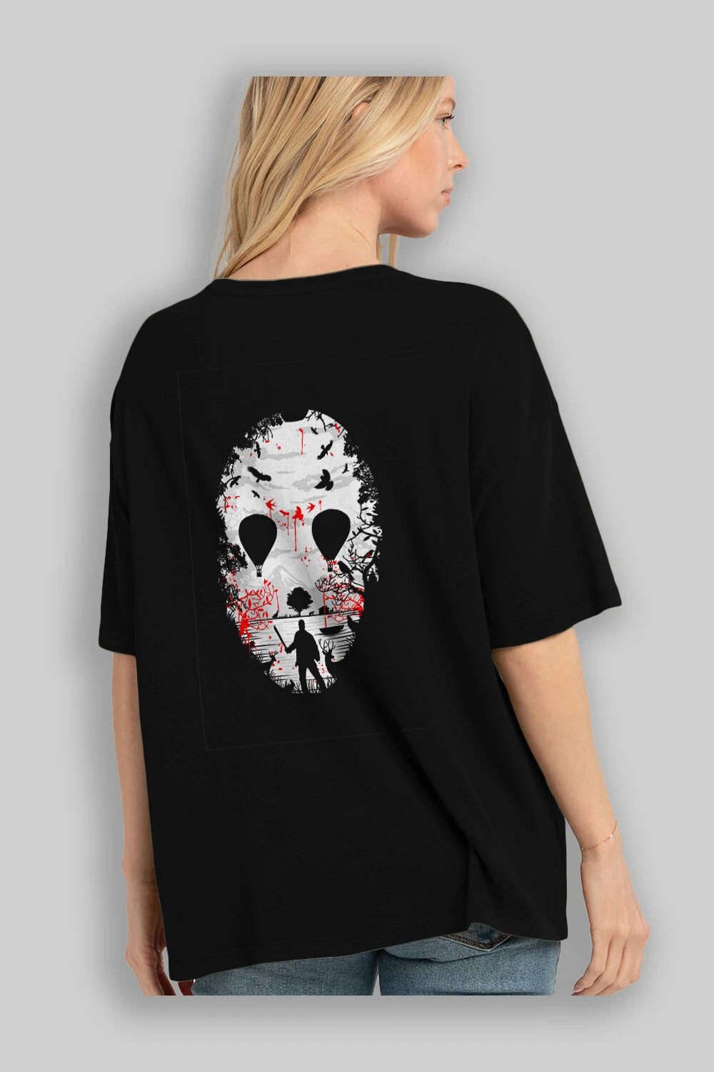 Crystal Lake Arka Baskılı Oversize t-shirt %100 pamuk Erkek Kadın Unisex