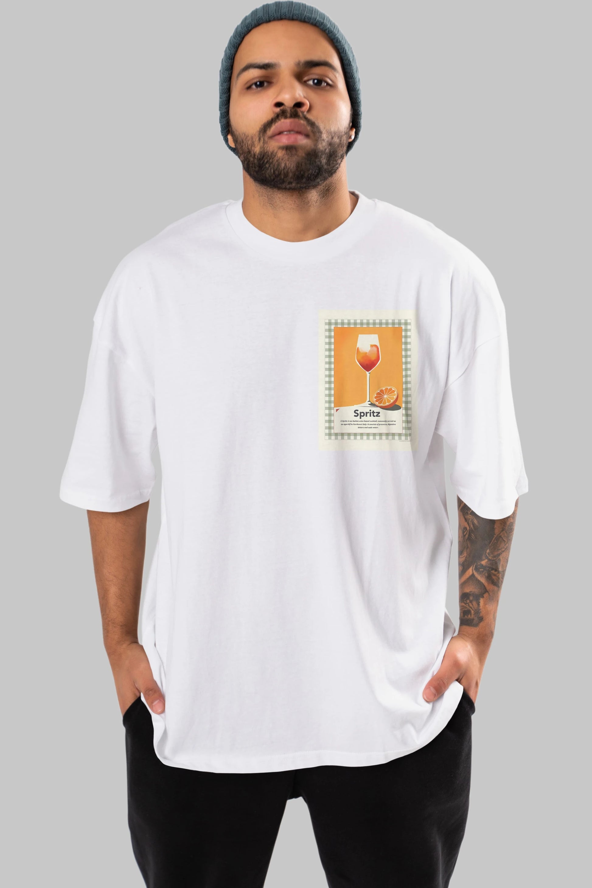 Aperol Spritz 5 Ön Sol Baskılı Oversize t-shirt Erkek Kadın Unisex %100 Pamuk Bisiklet Yaka tişort
