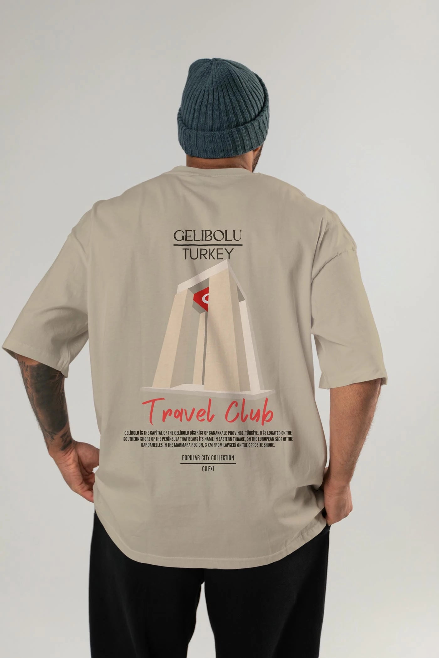 Gelibolu Turkey Arka Baskılı Oversize t-shirt Erkek Kadın Pamuk Bisiklet Yaka tişort