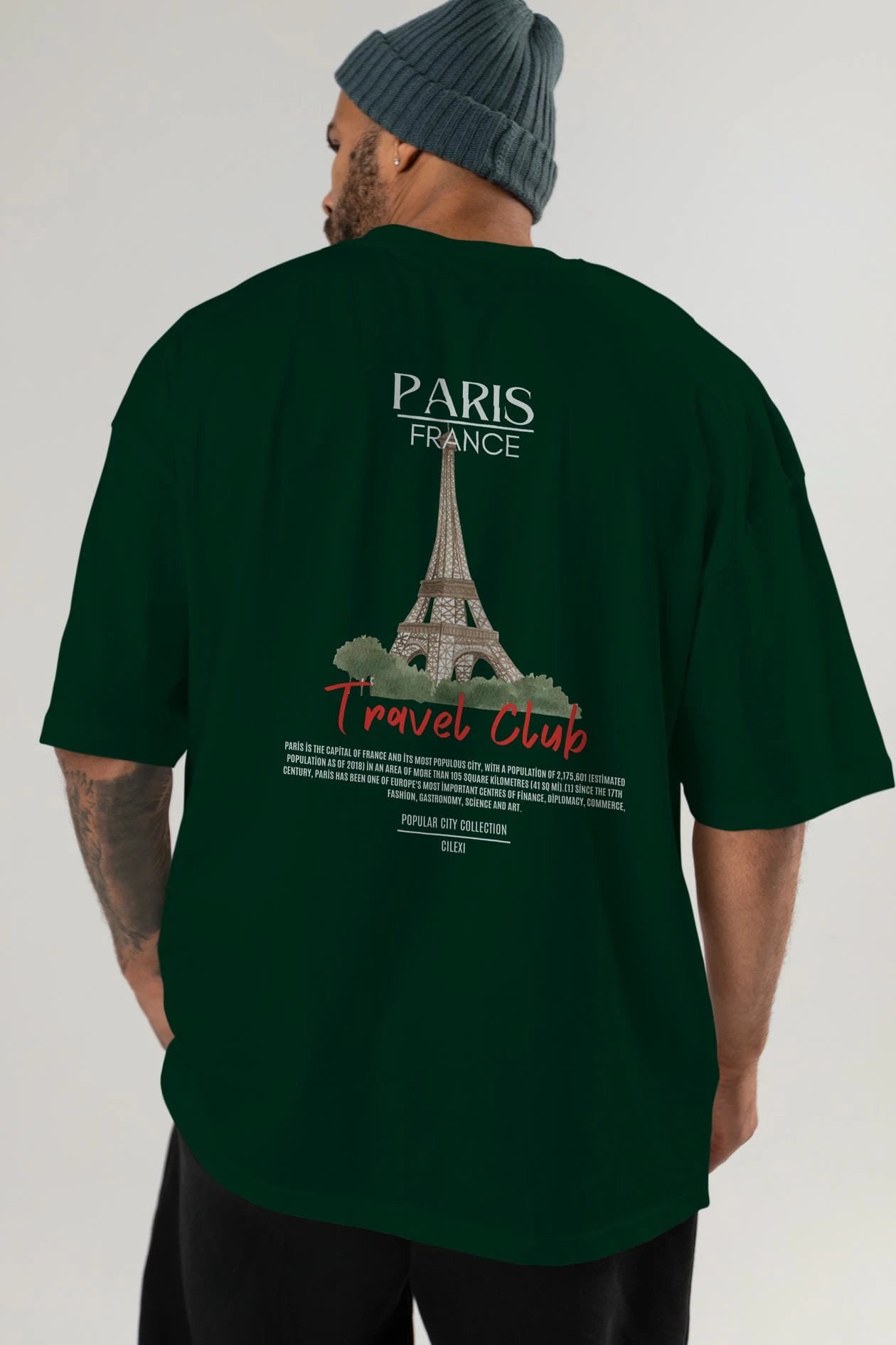 Paris France Arka Baskılı Oversize t-shirt Erkek Kadın Pamuk Bisiklet Yaka tişort