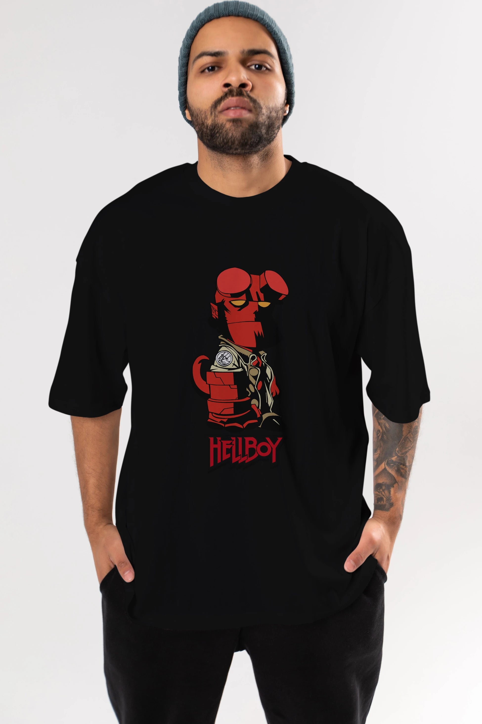Hellboy (1) Ön Baskılı Oversize t-shirt Erkek Kadın Unisex %100 Pamuk Bisiklet Yaka tişort