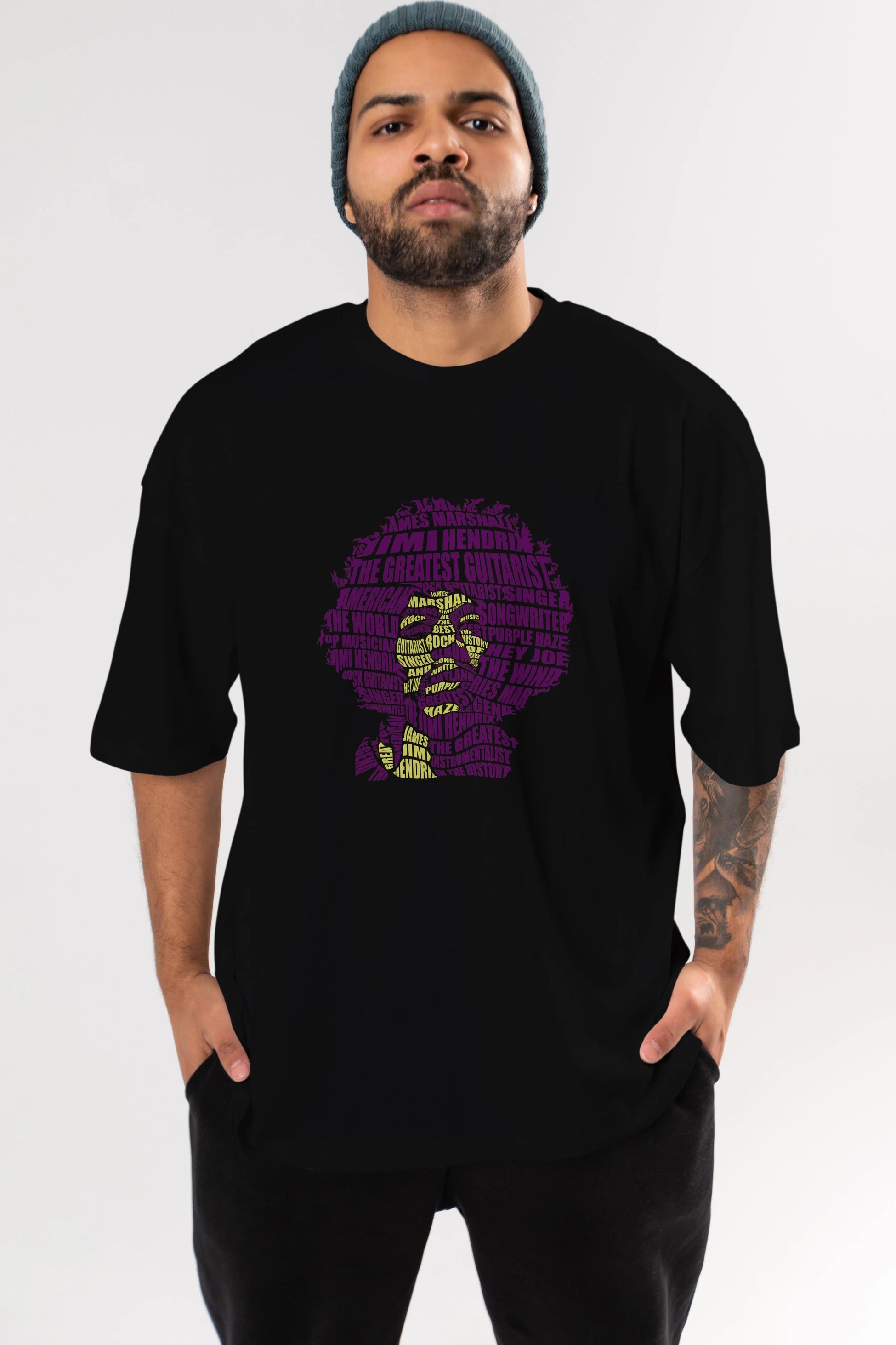 Jimmy Hendrix Calligram Ön Baskılı Oversize t-shirt %100 pamuk Erkek Kadın Unisex