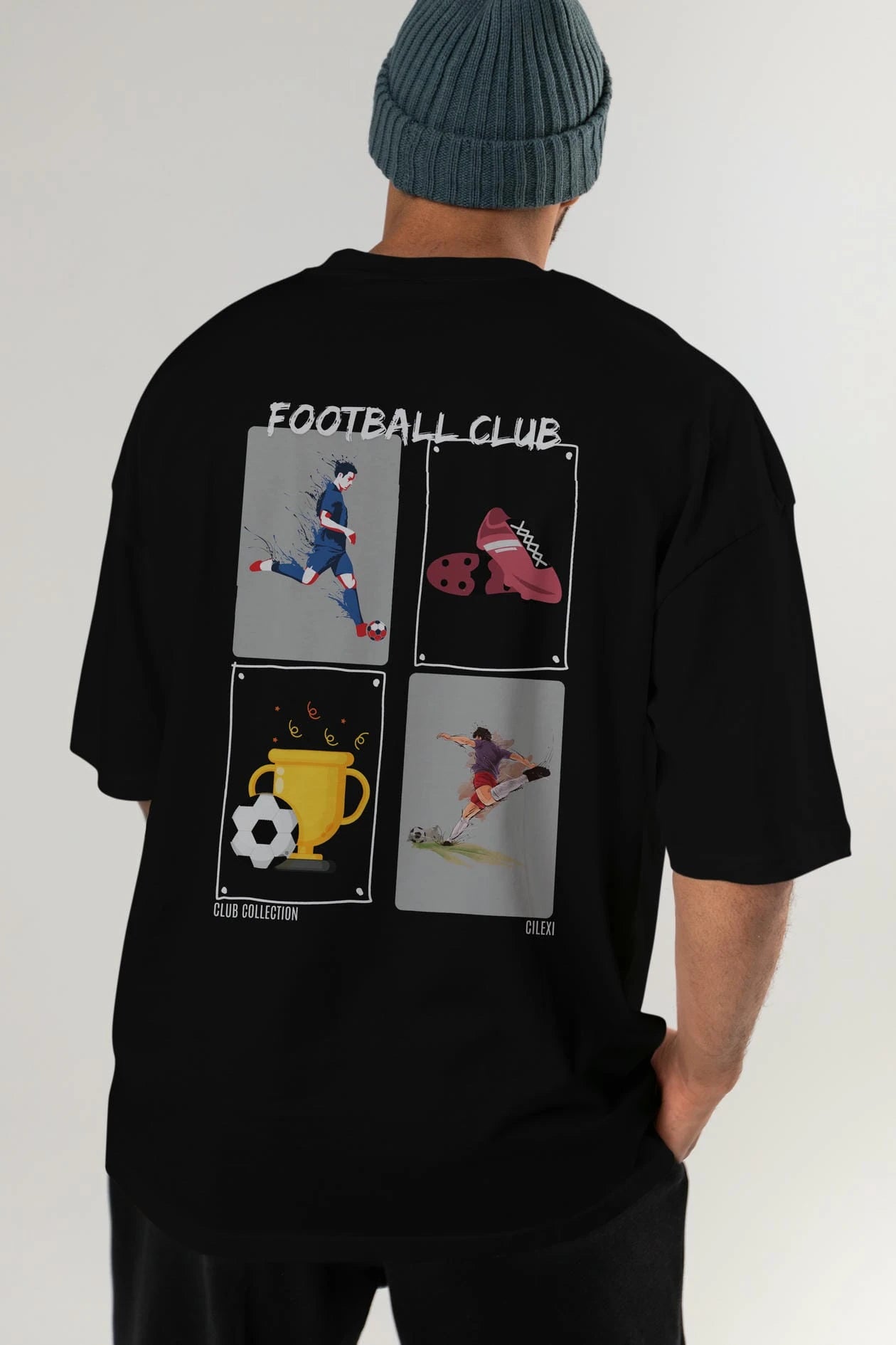 Football Club Arka Baskılı Oversize t-shirt Erkek Kadın %100 Pamuk Bisiklet Yaka tişort