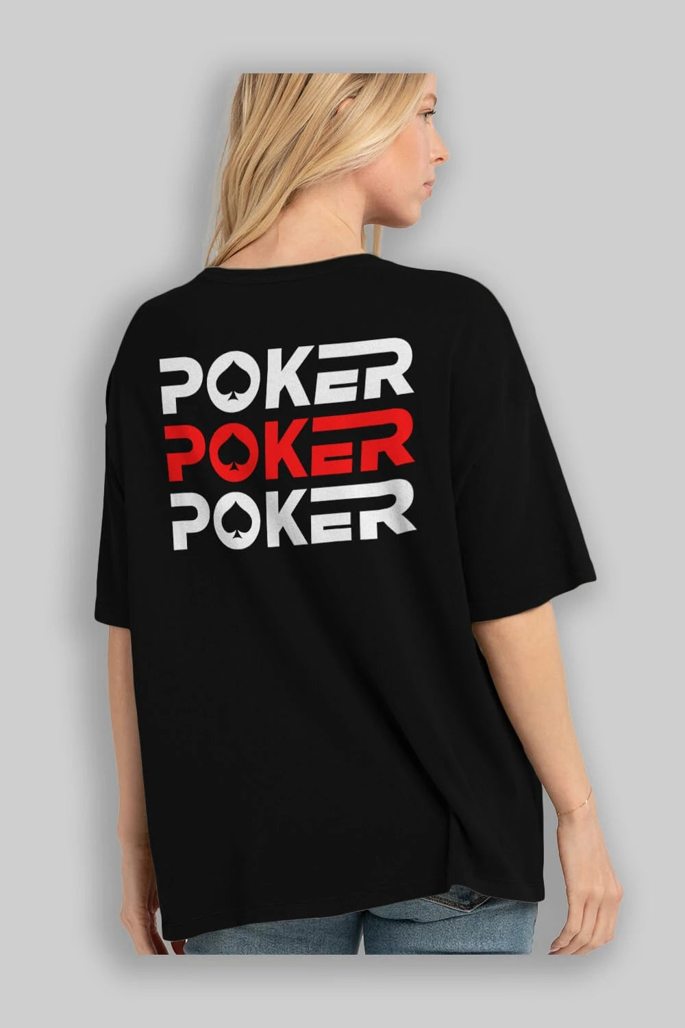 Poker Arka Baskılı Oversize t-shirt Erkek Kadın Unisex