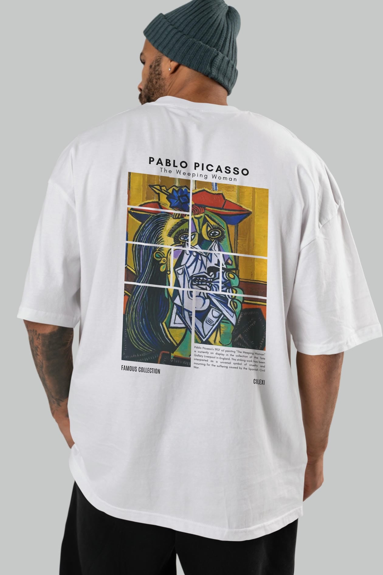 Pablo Picasso Arka Baskılı Oversize t-shirt Erkek Kadın Bisiklet Yaka Pamuk tişort