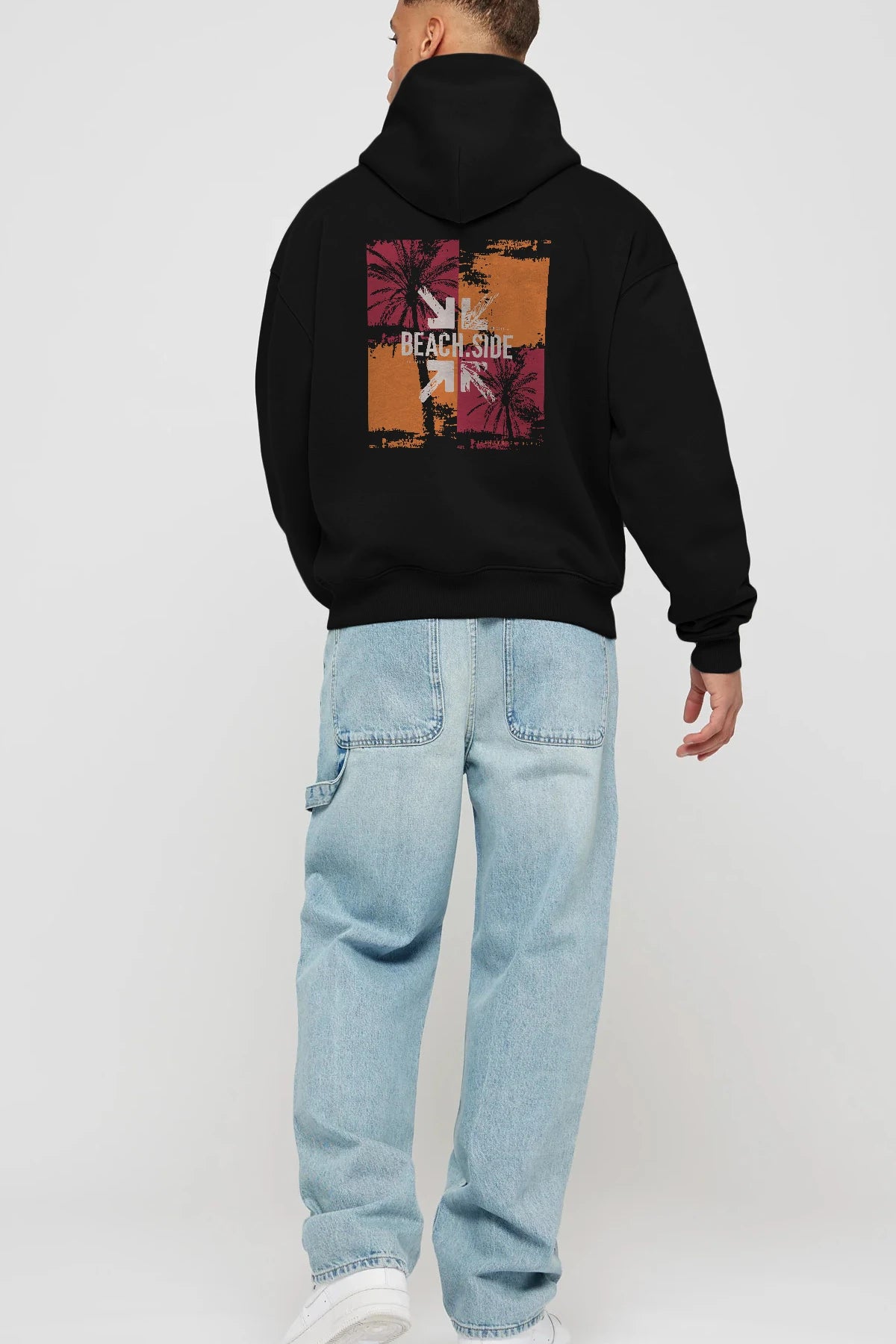 Beach Side Arka Baskılı Hoodie Oversize Kapüşonlu Sweatshirt Erkek Kadın Unisex
