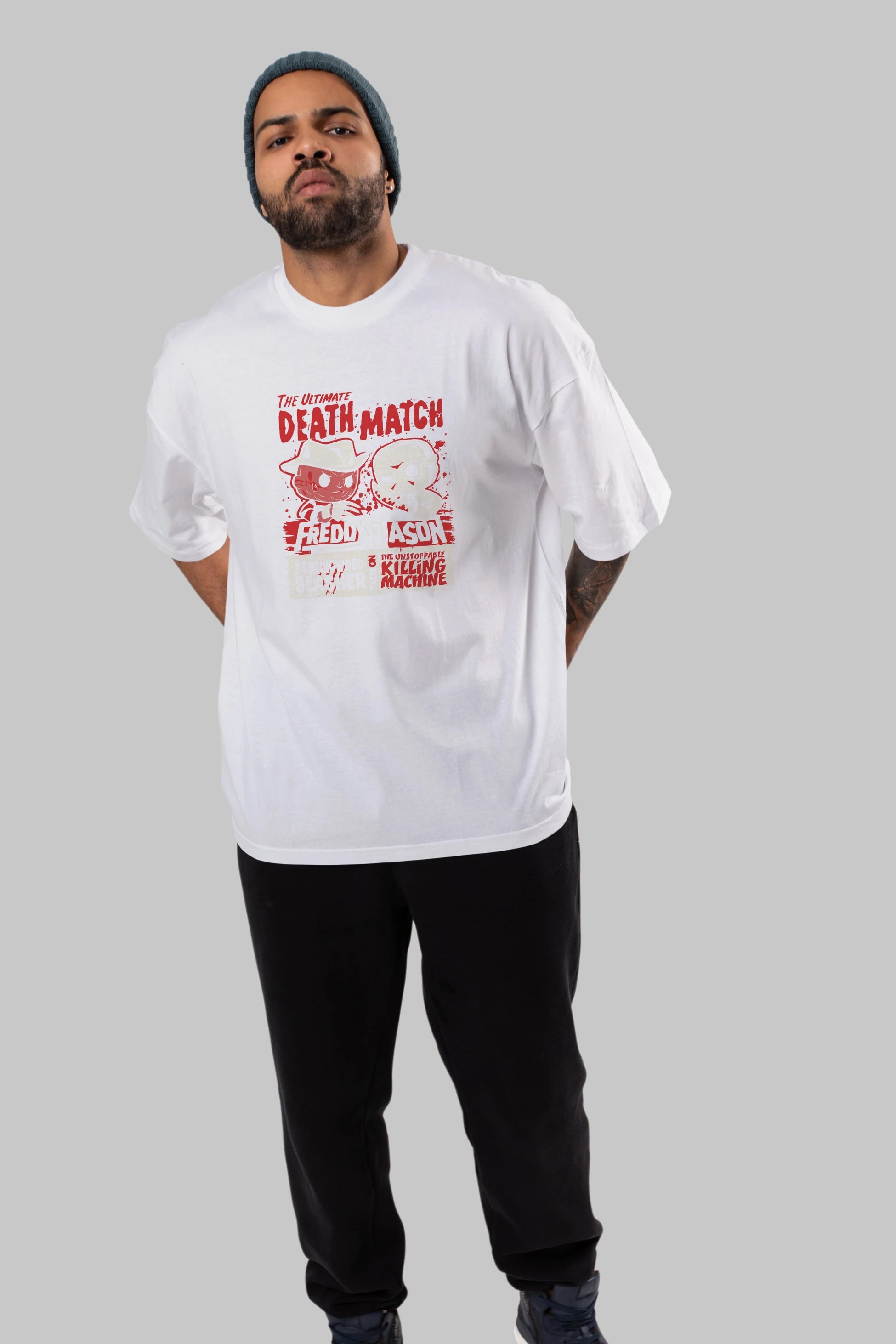 Freddy vs Jason Ön Baskılı Oversize t-shirt Erkek Kadın Unisex %100 Pamuk Bisiklet Yaka tişort