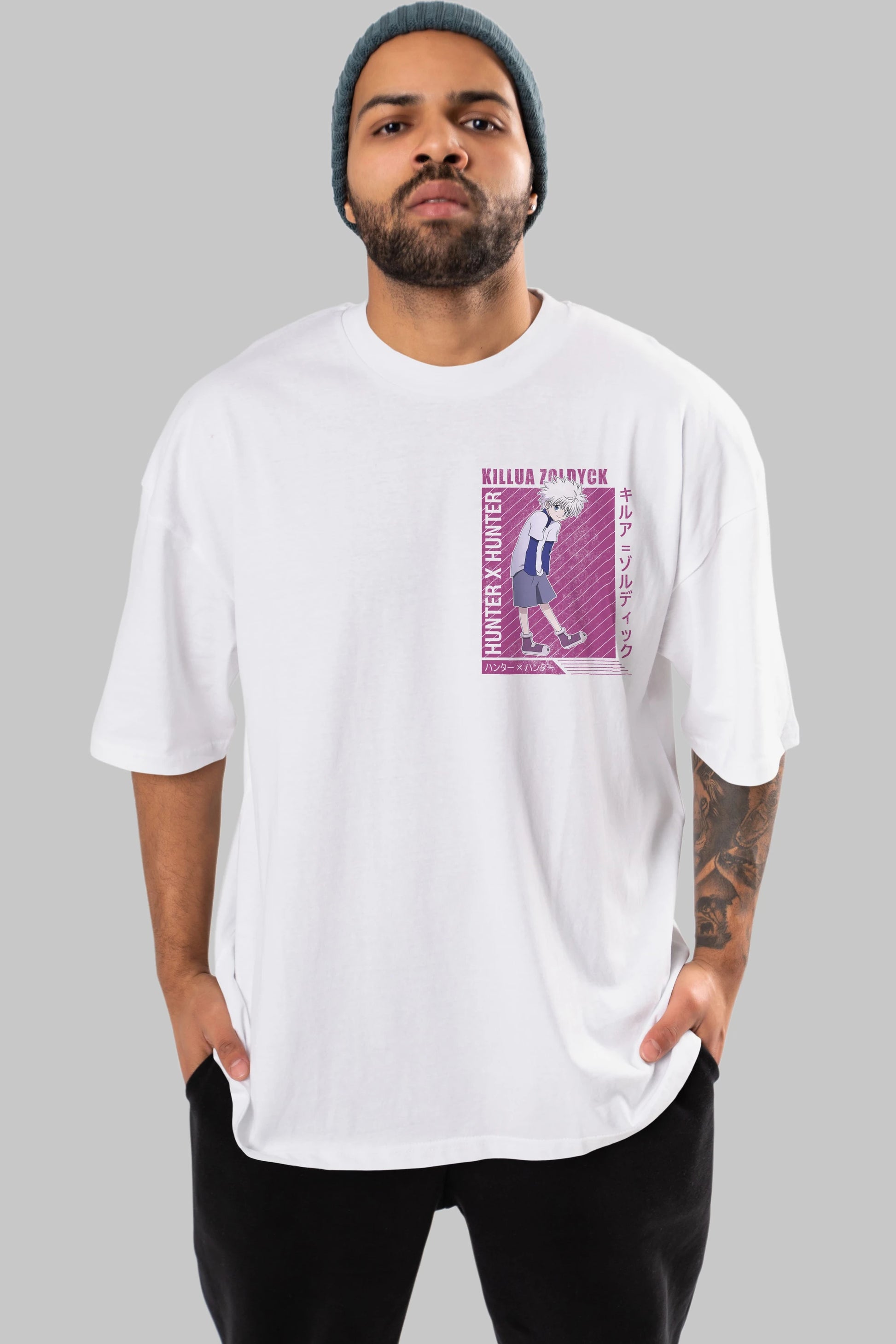 Killua Zoldyck 3 1 Ön Sol Baskılı Oversize t-shirt Erkek Kadın Unisex %100 Pamuk Bisiklet Yaka tişort