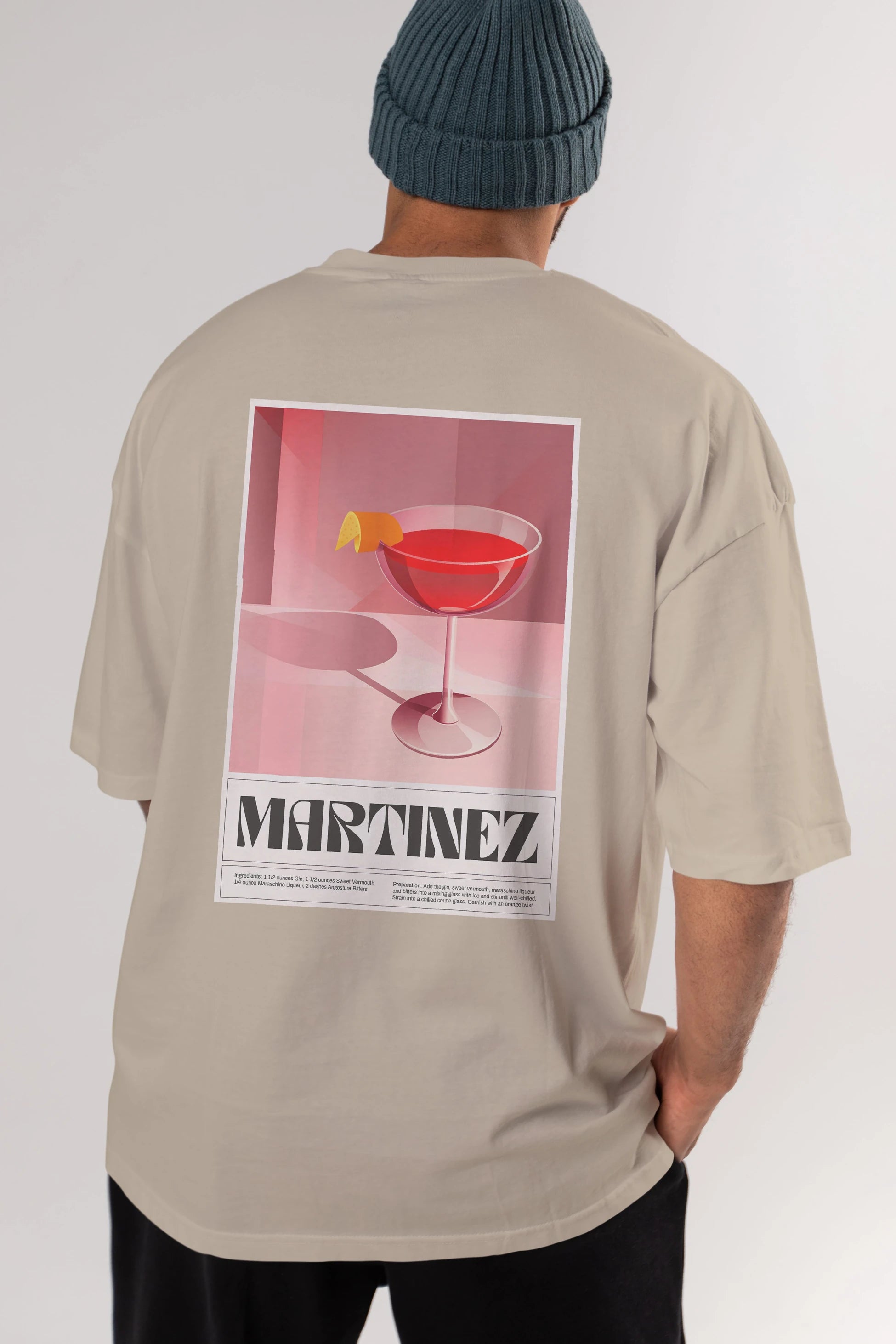 Martinez Arka Baskılı Oversize t-shirt Erkek Kadın Unisex %100 Pamuk Bisiklet Yaka tişort