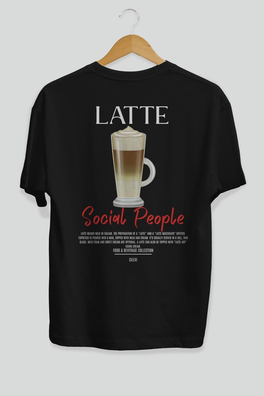Latte Kokteyl Serisi Baskılı Oversize t-shirt Erkek Kadın Unisex %100 Pamuk Bisiklet Yaka tişort