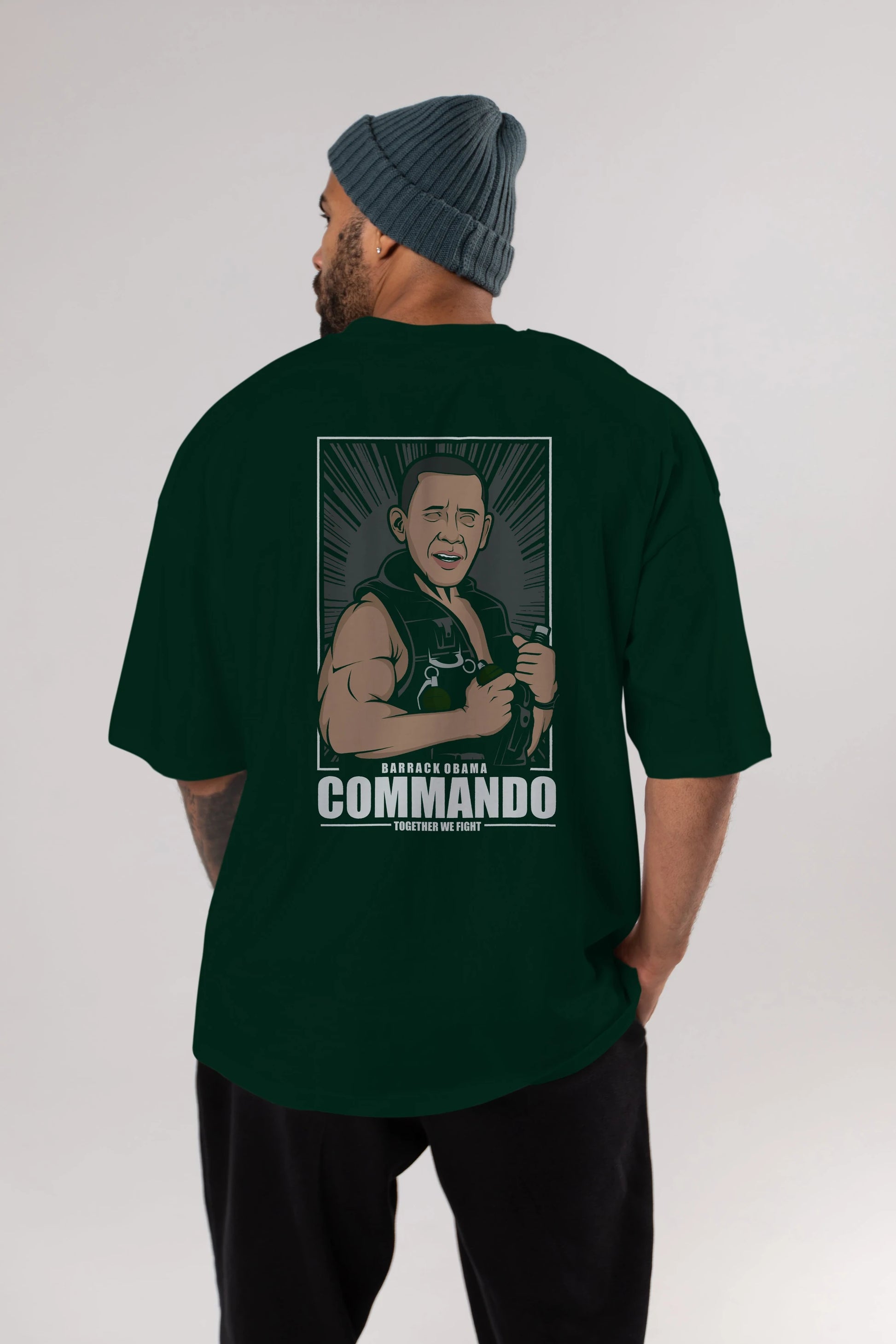 Obama Commando Arka Baskılı Oversize t-shirt Erkek Kadın Unisex %100 Pamuk tişort