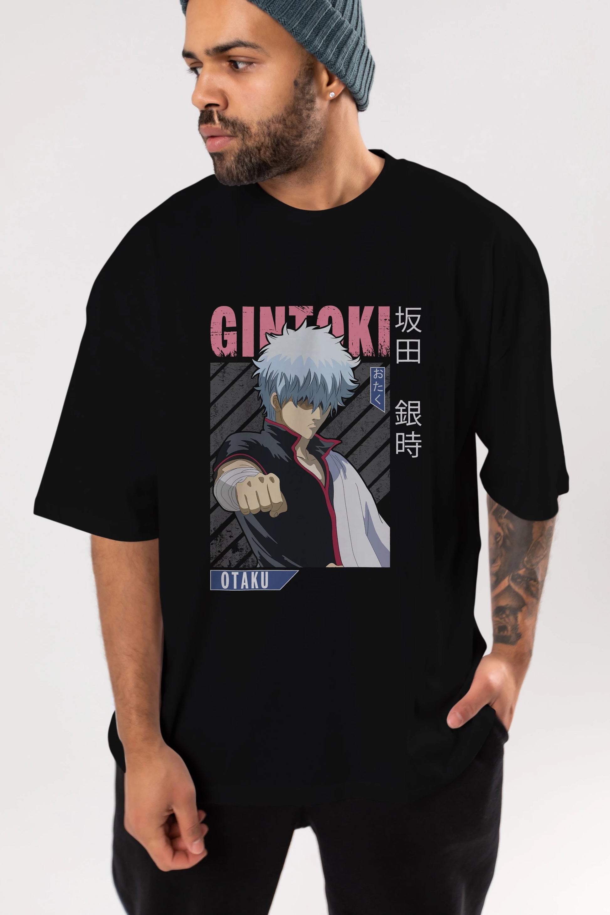 Gintoki Sakata GINTAMA 2 Anime Ön Baskılı Oversize t-shirt %100 pamuk Erkek Kadın Unisex