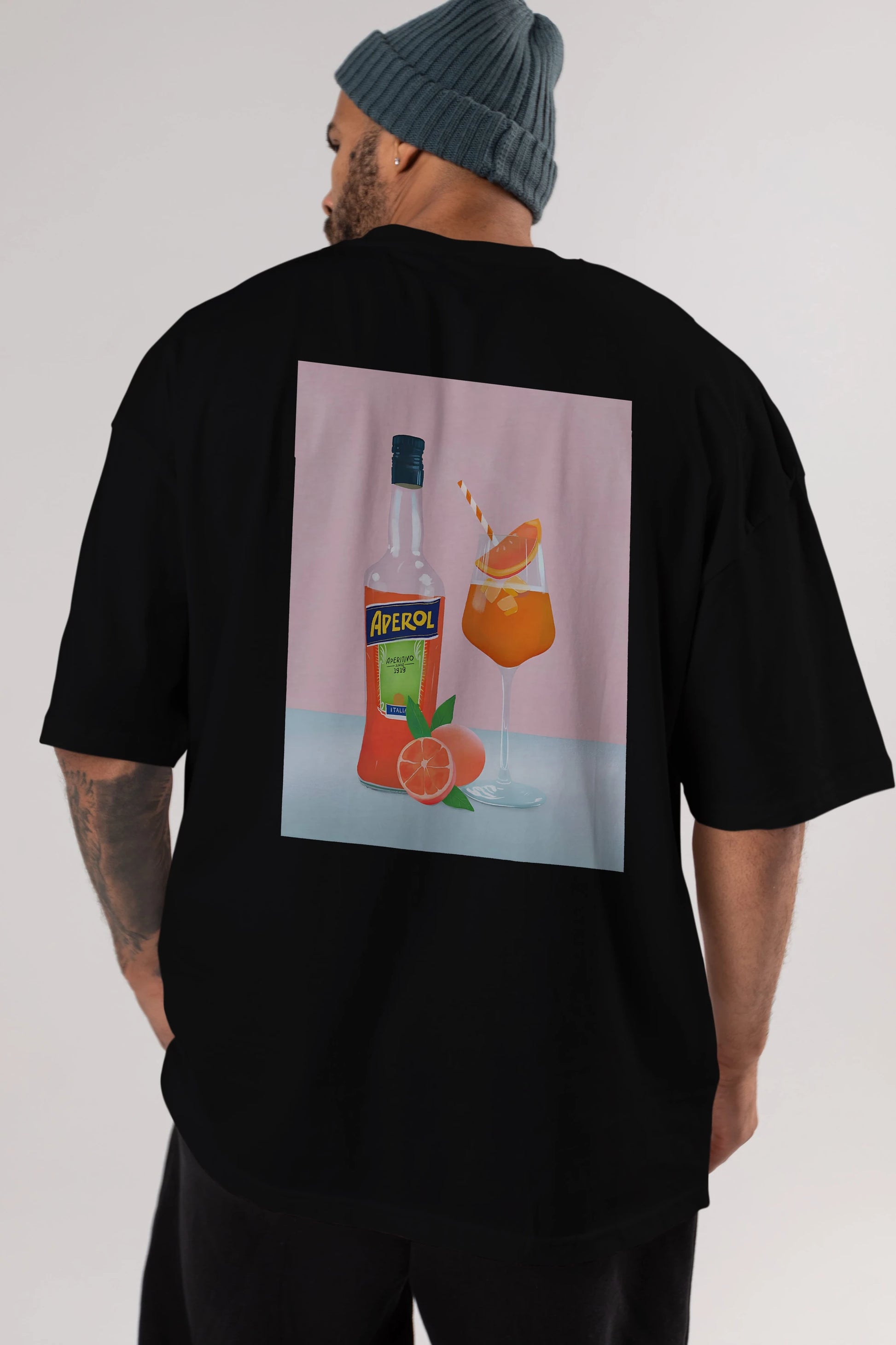 Aperol Spritz 3 Arka Baskılı Oversize t-shirt Erkek Kadın Unisex %100 Pamuk Bisiklet Yaka tişort