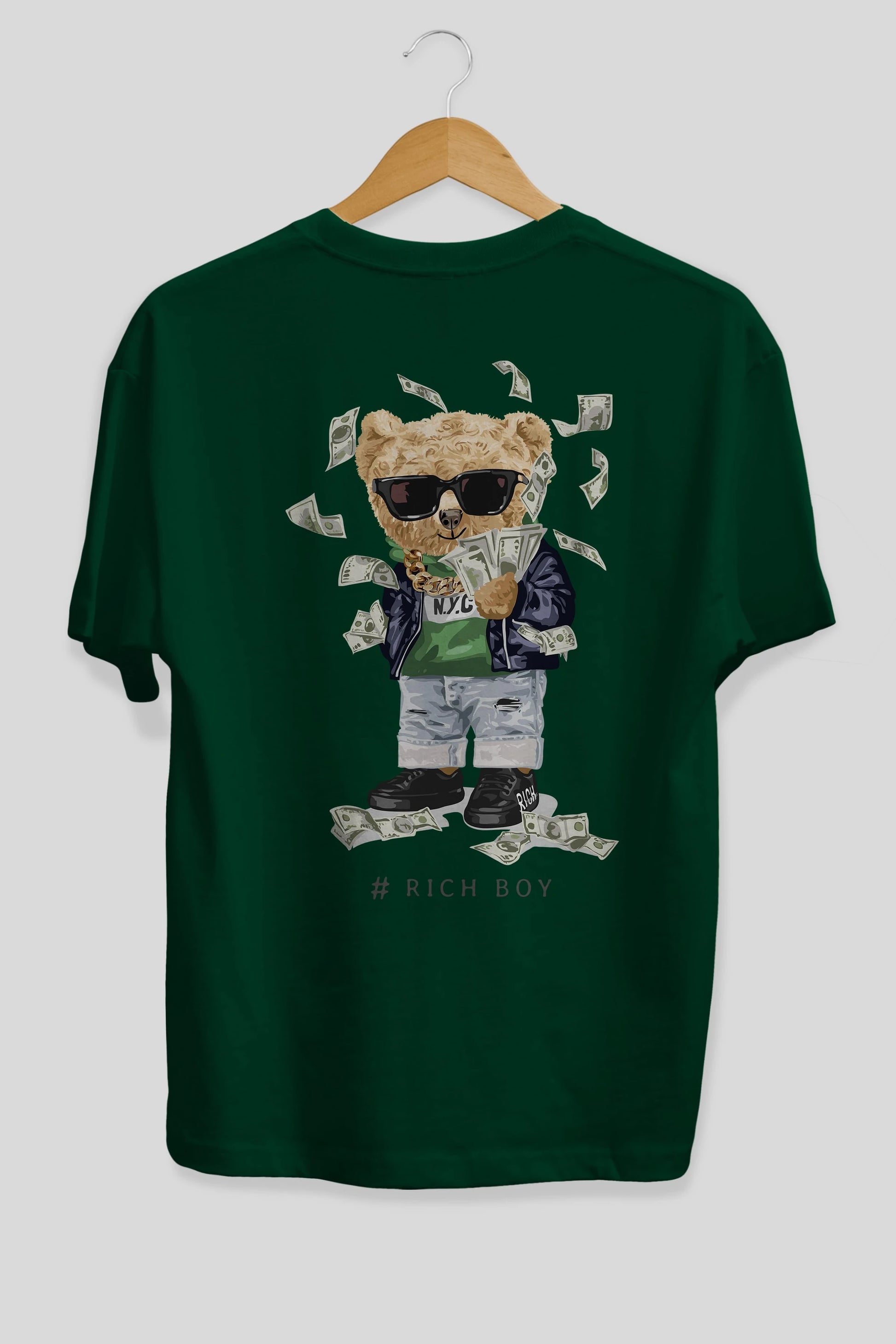 Teddy Bear Rich Boy Arka Baskılı Oversize t-shirt Erkek Kadın Unisex %100 Pamuk