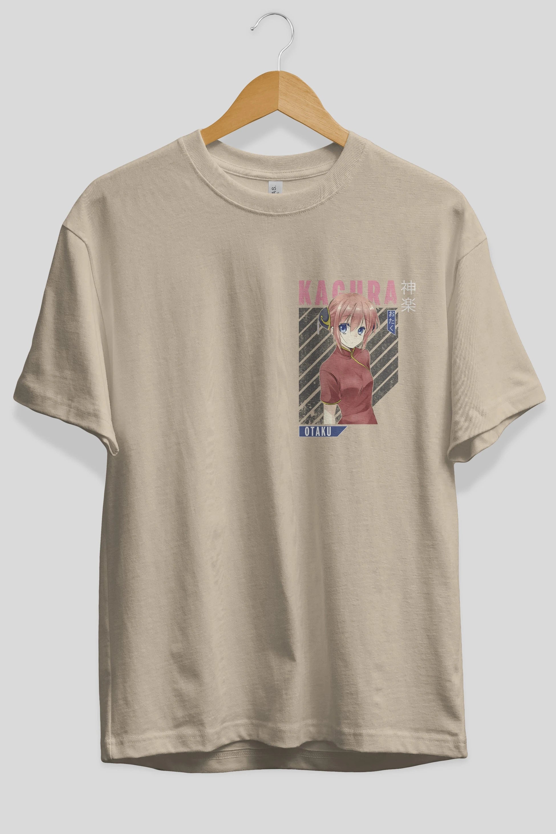 Kagura GINTAMA Ön Sol Baskılı Oversize t-shirt Erkek Kadın Unisex %100 Pamuk Bisiklet Yaka tişort