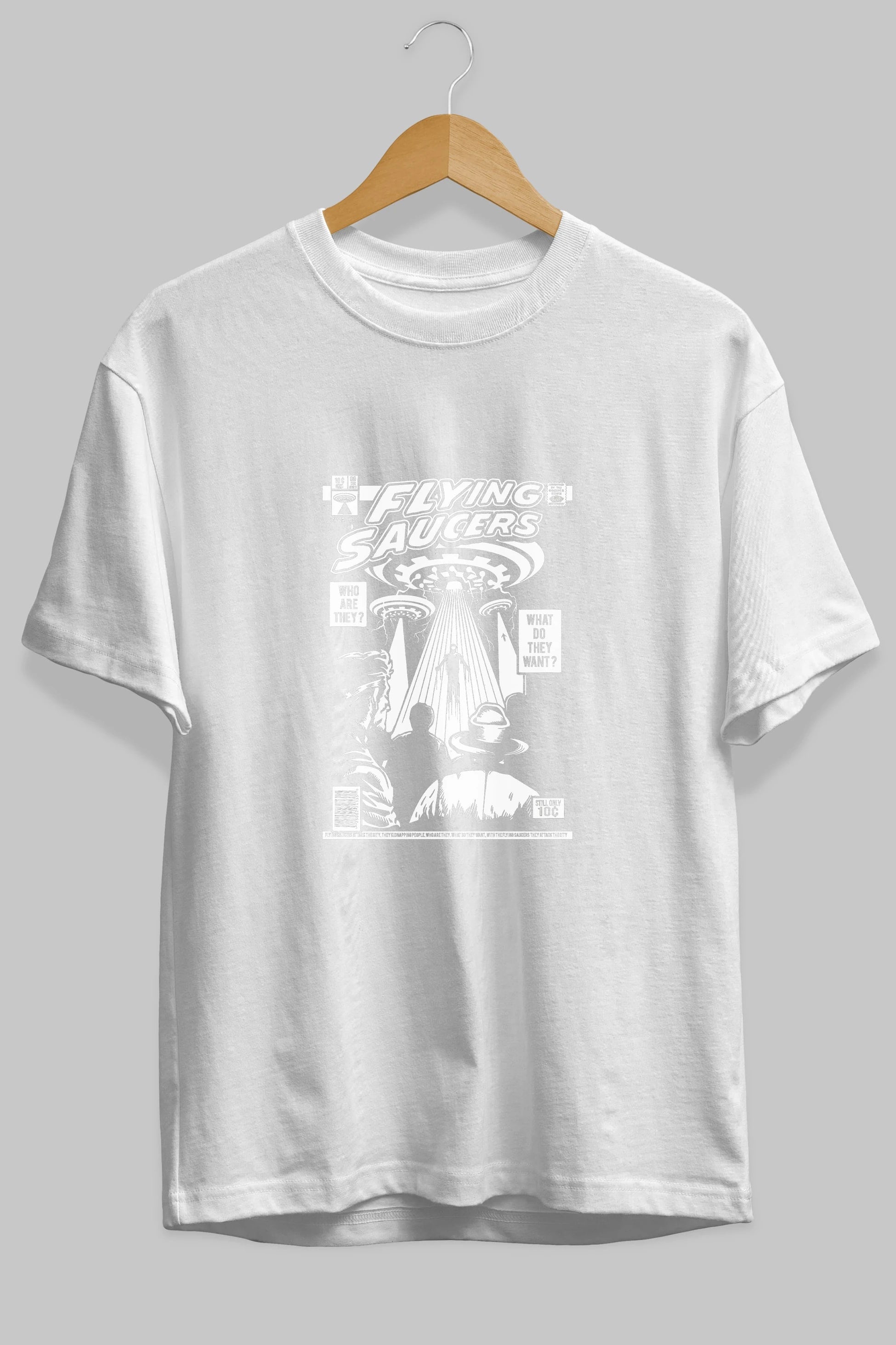 UFO Ön Baskılı Oversize t-shirt Erkek Kadın Unisex %100 Pamuk tişort