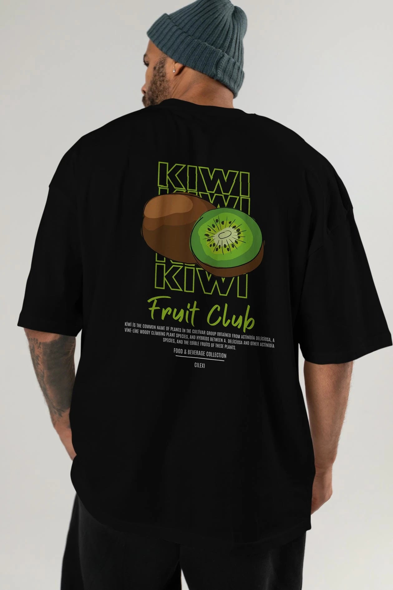 Kiwi Arka Baskılı Oversize t-shirt Erkek Kadın Pamuk Bisiklet Yaka tişort