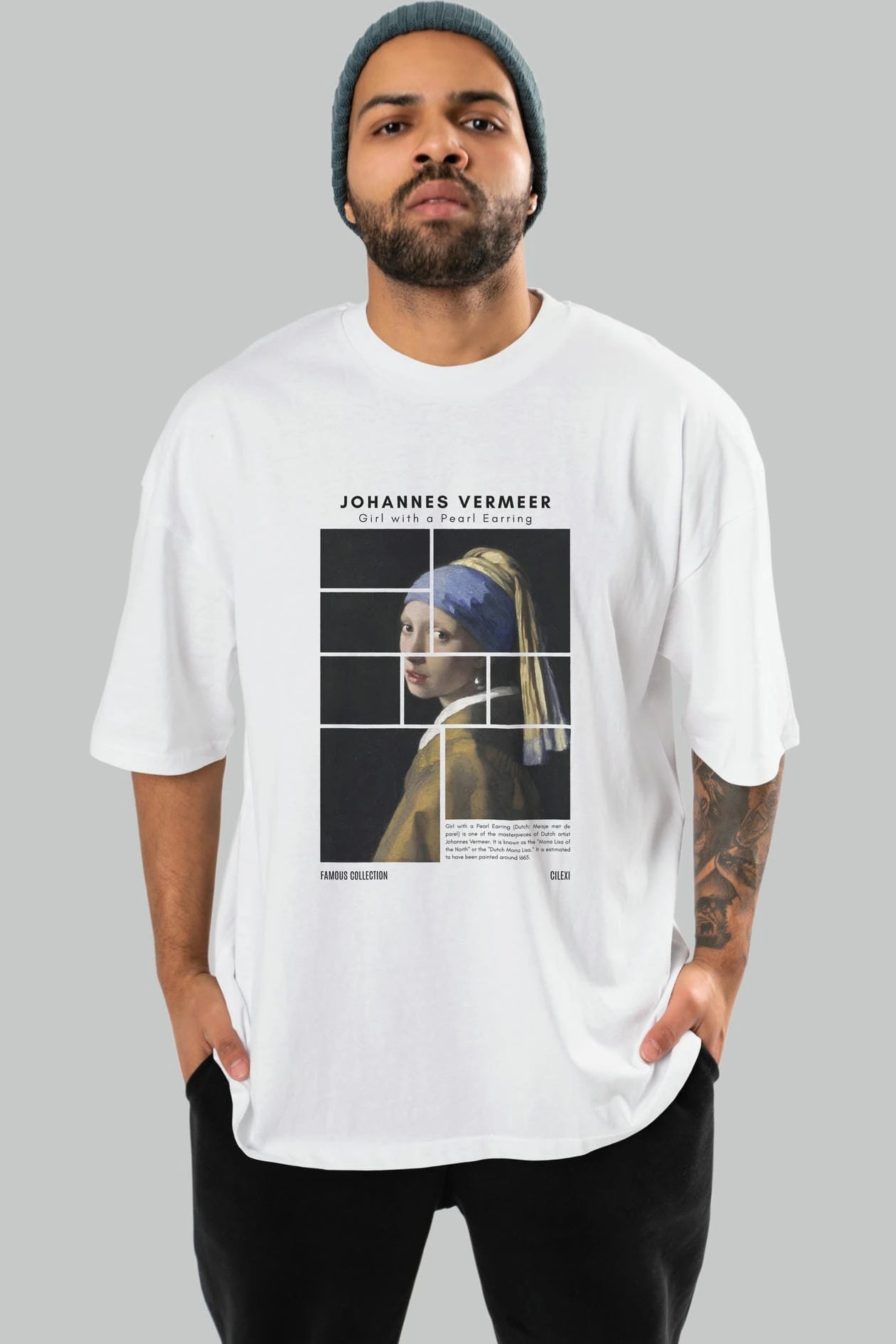 Johannes Vermeer ön Baskılı Oversize t-shirt Erkek Kadın Bisiklet Yaka Pamuk tişort