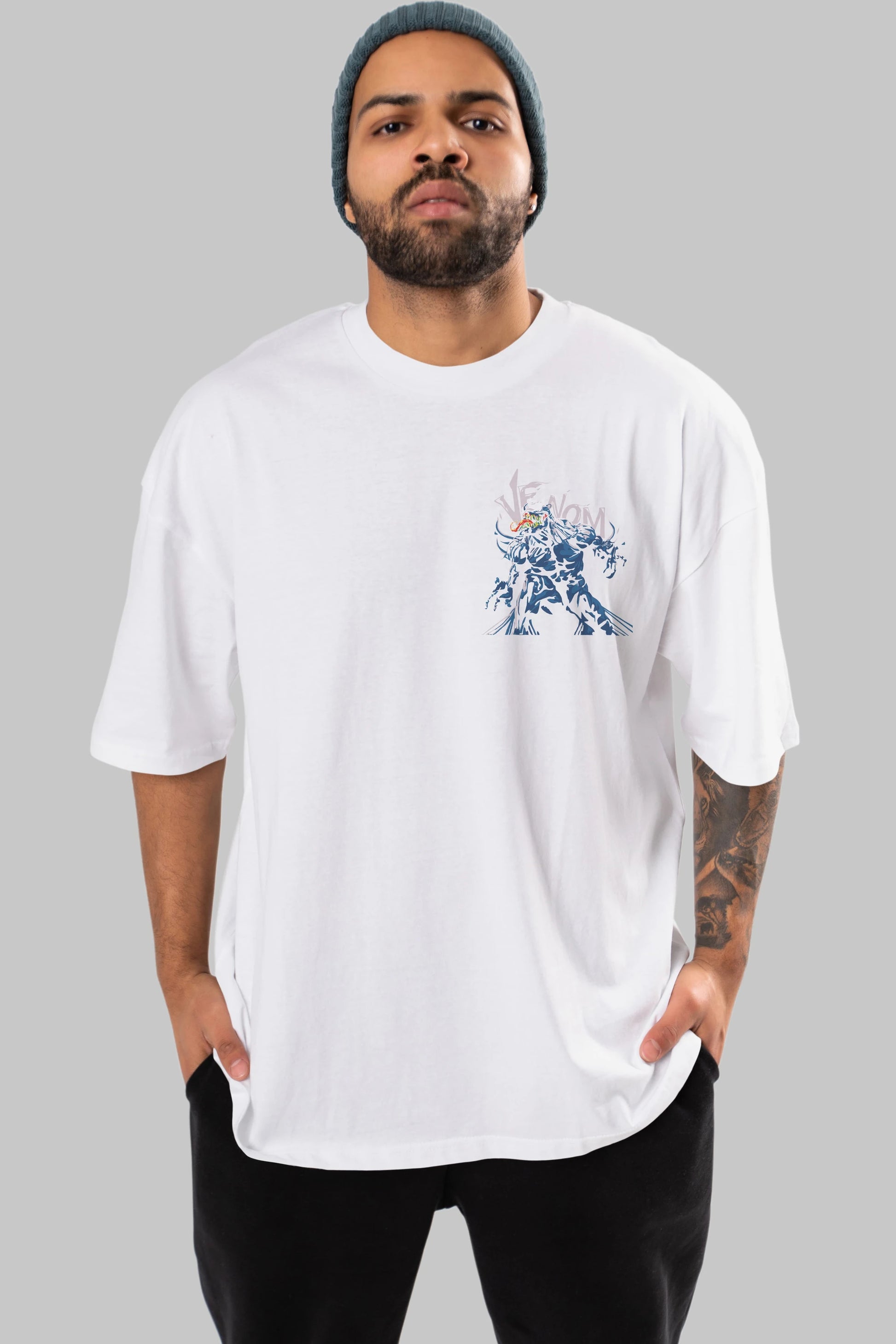 Venom (8) Ön Sol Baskılı Oversize t-shirt Erkek Kadın Unisex %100 Pamuk Bisiklet Yaka tişort