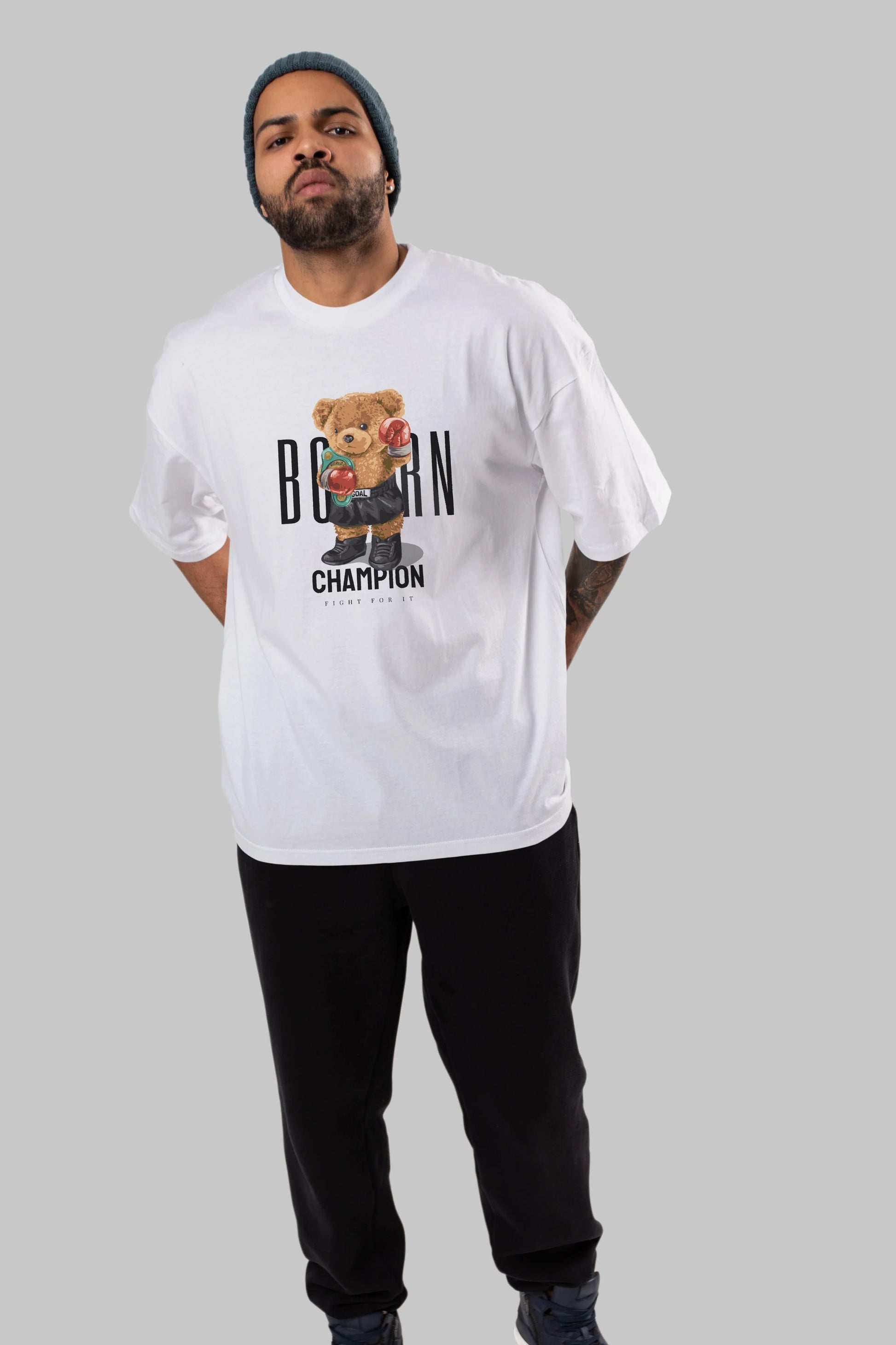Teddy Bear Champion Ön Baskılı Oversize t-shirt Erkek Kadın Unisex %100 Pamuk