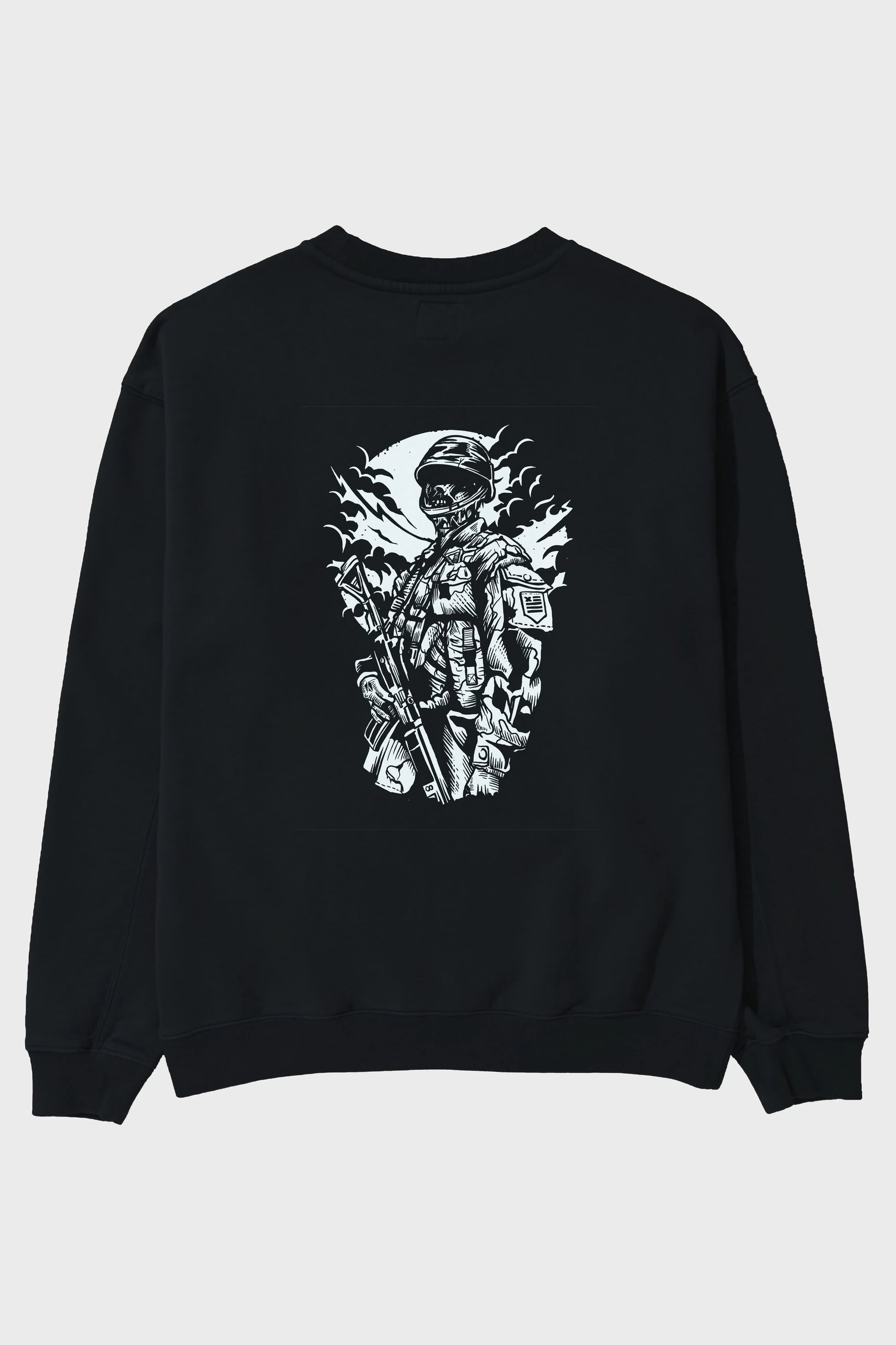 Zombie Soldier Arka Baskılı Oversize Sweatshirt Erkek Kadın Unisex