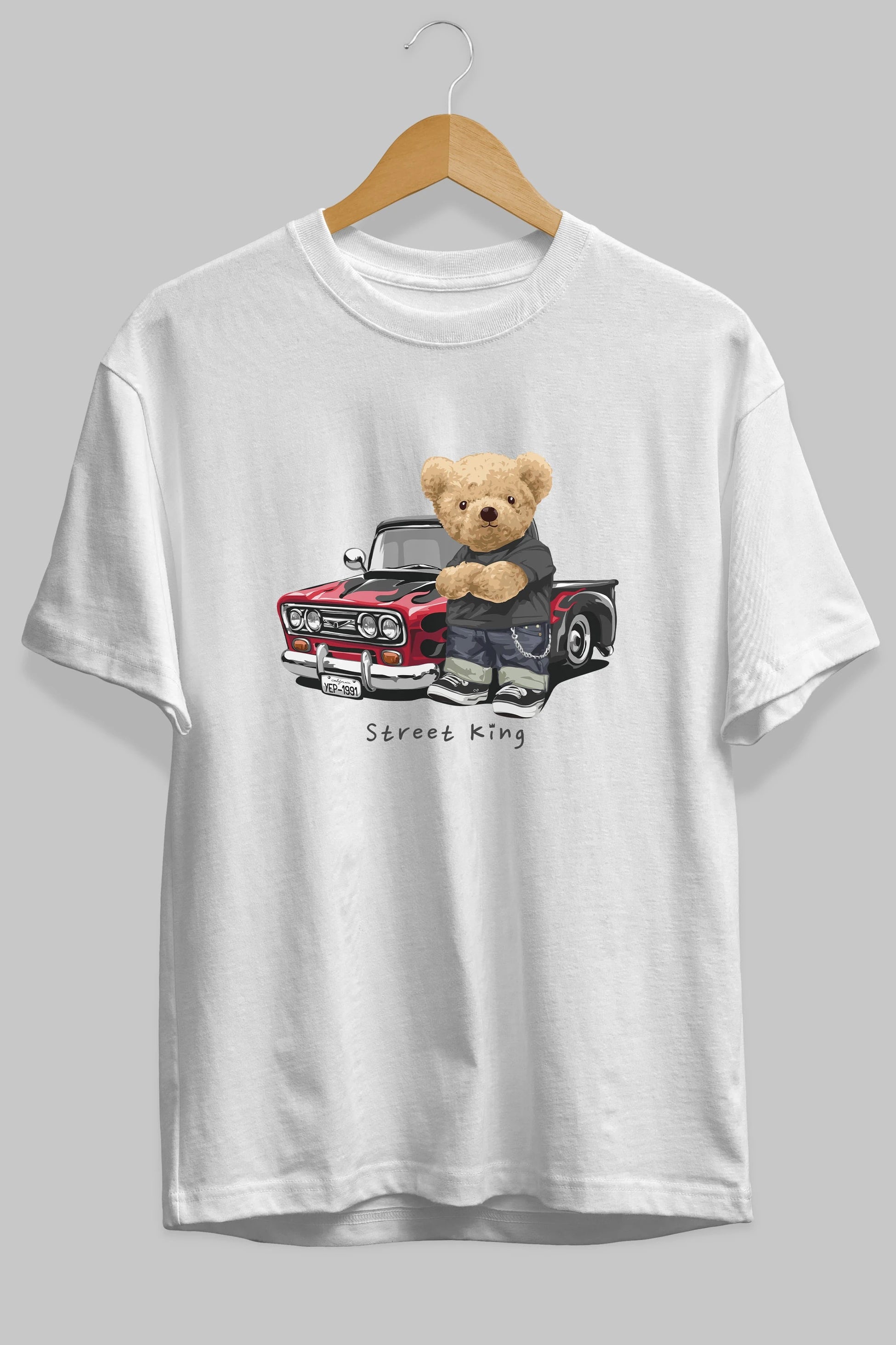 Teddy Bear Street King Ön Baskılı Oversize t-shirt Erkek Kadın Unisex %100 Pamuk