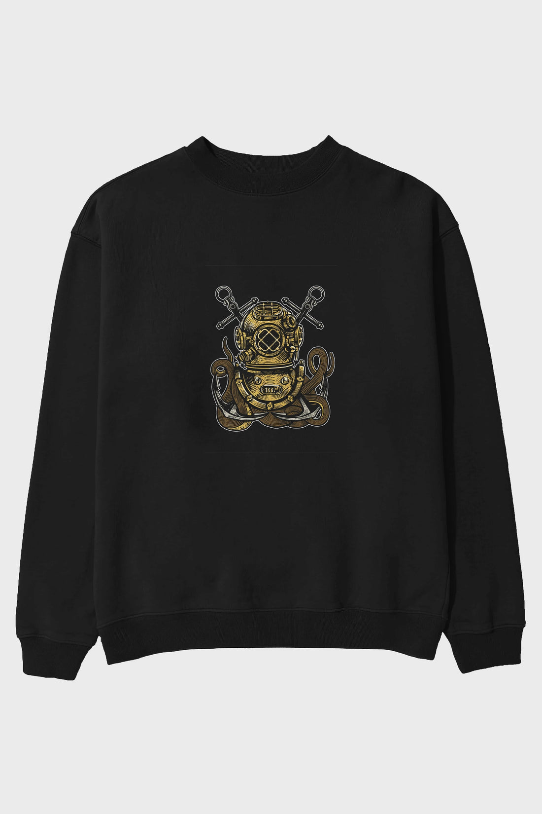 Diver Octopus Ön Baskılı Oversize Sweatshirt Erkek Kadın Unisex