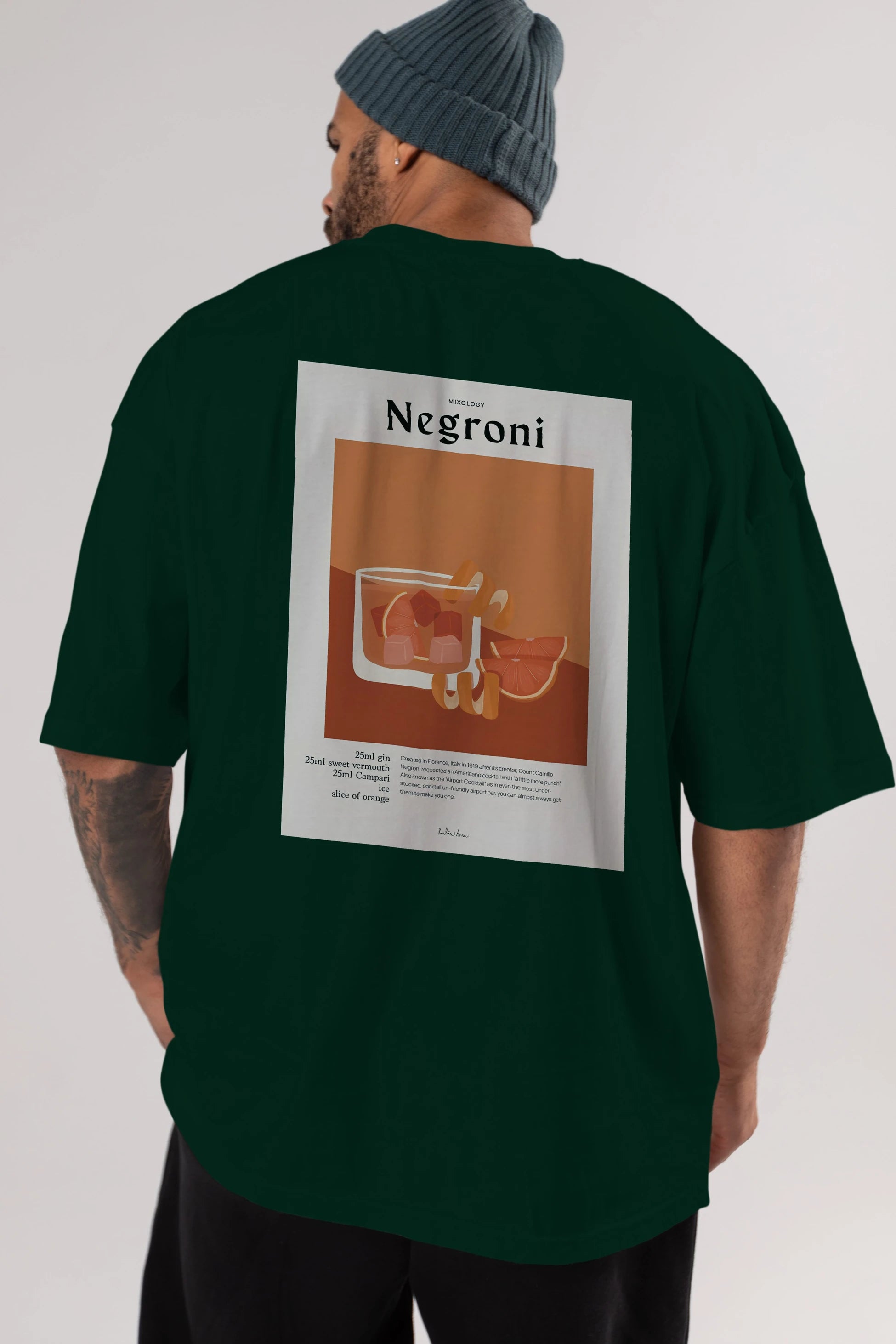 Mixology Negroni Arka Baskılı Oversize t-shirt Erkek Kadın Unisex %100 Pamuk Bisiklet Yaka tişort