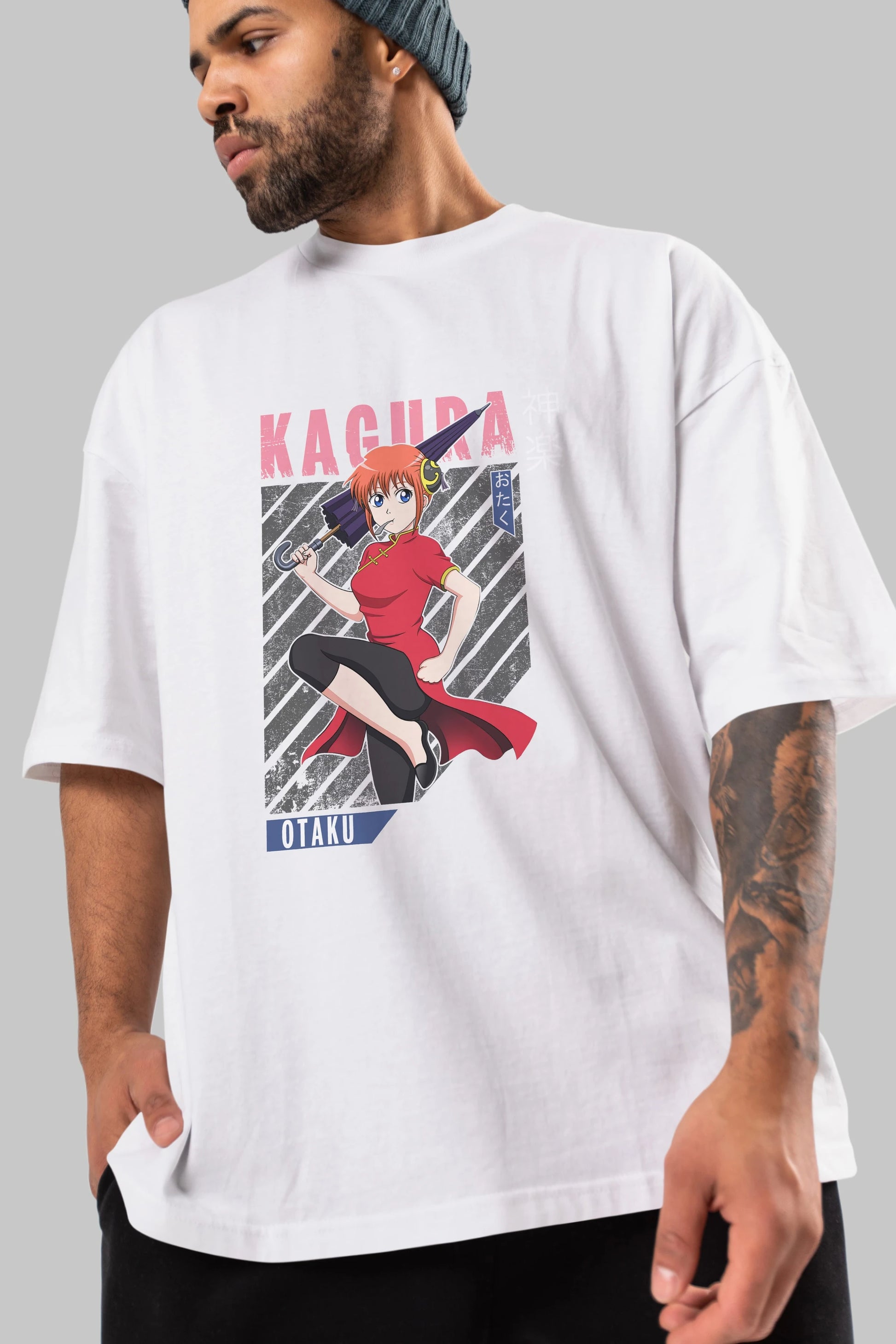 Kagura GINTAMA 1 Anime Ön Baskılı Oversize t-shirt %100 pamuk Erkek Kadın Unisex
