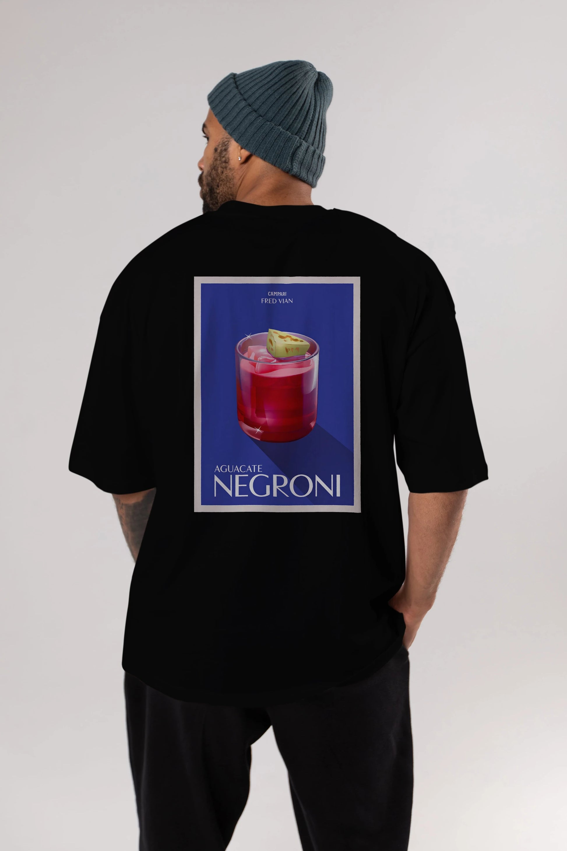 Aguacate Negroni Arka Baskılı Oversize t-shirt Erkek Kadın Unisex %100 Pamuk Bisiklet Yaka tişort