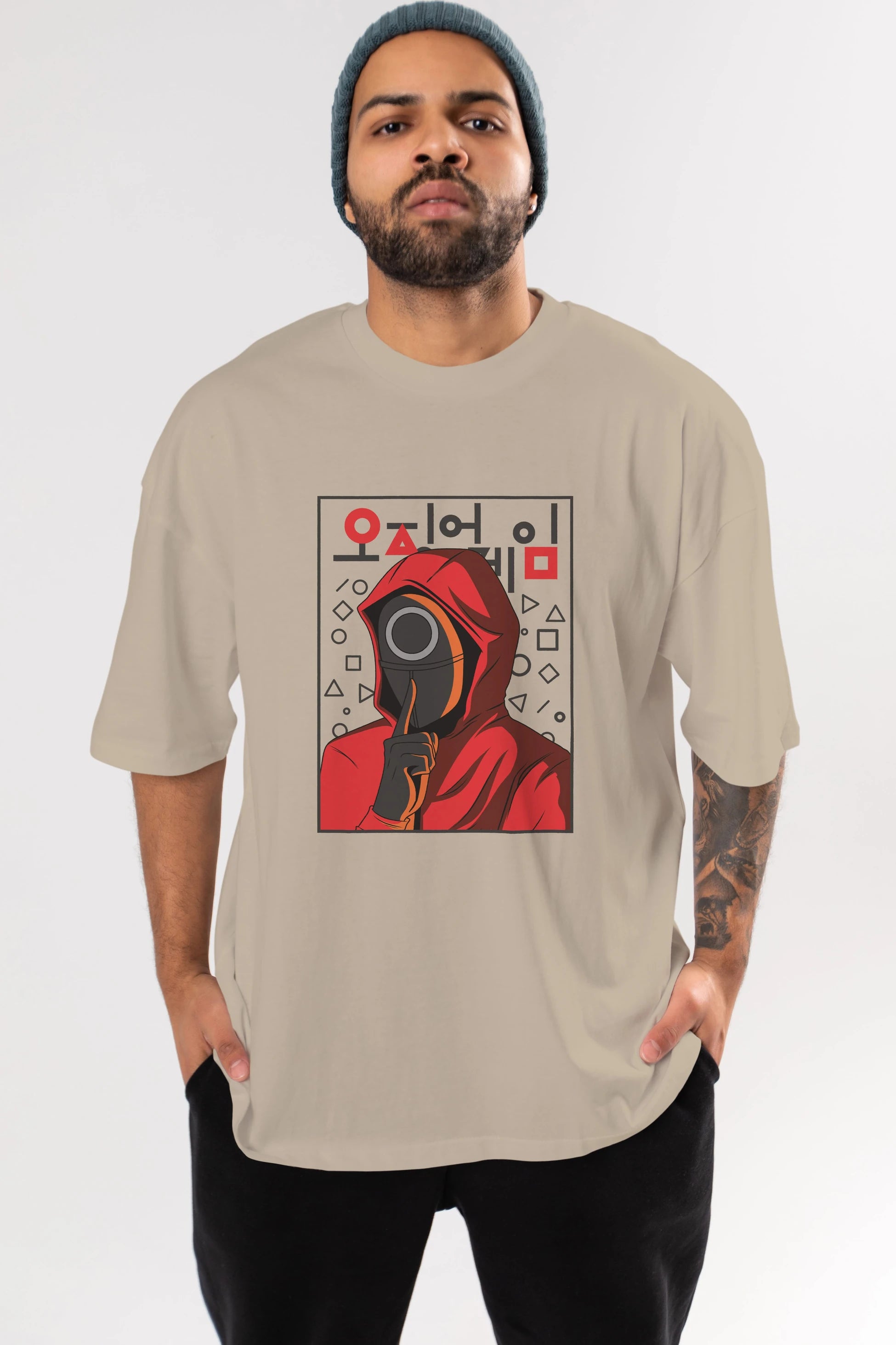 Squid Game (5) Ön Baskılı Oversize t-shirt Erkek Kadın Unisex %100 Pamuk Bisiklet Yaka tişort